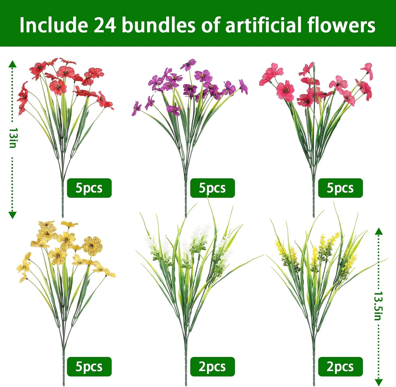 24 Bundle Artificial Flowers for Outdoor Decor