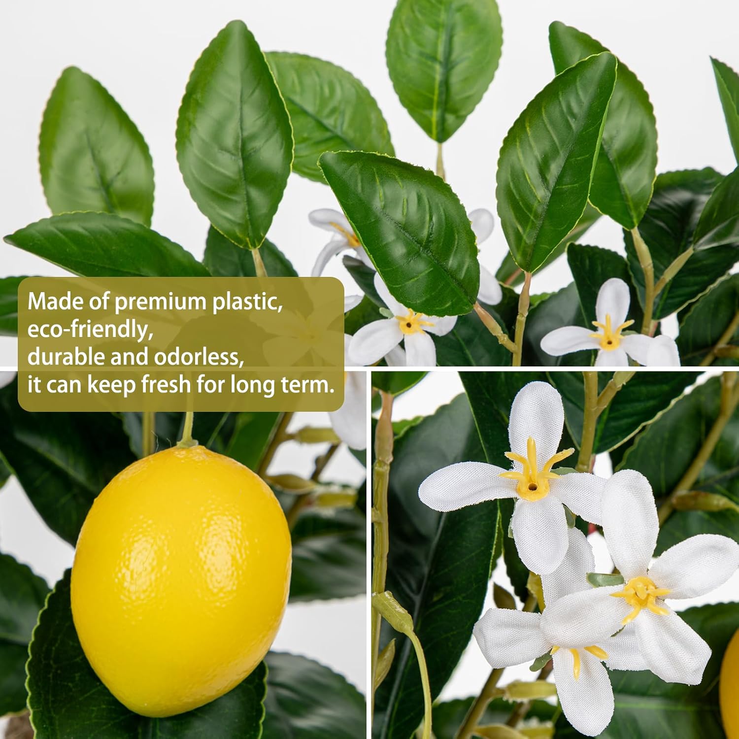 Oairse Artificial Lemon Stems in Glass Vase with Faux Water