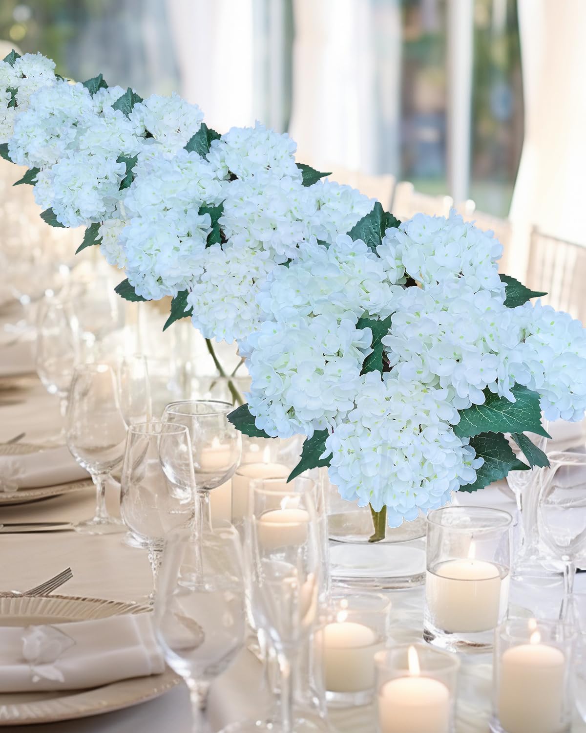 6PCS Premium White Hydrangea Artificial Flowers Bouquets