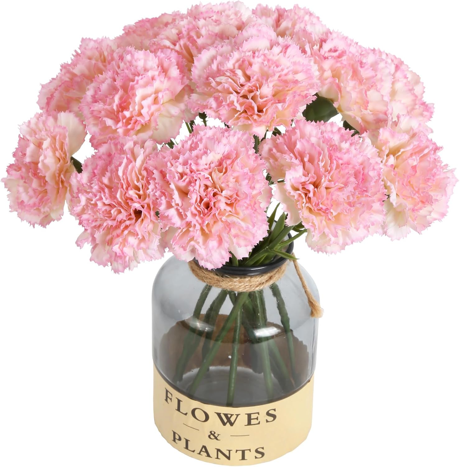 ICBOX Artificial Pink Carnation Flowers 15pcs with Stems