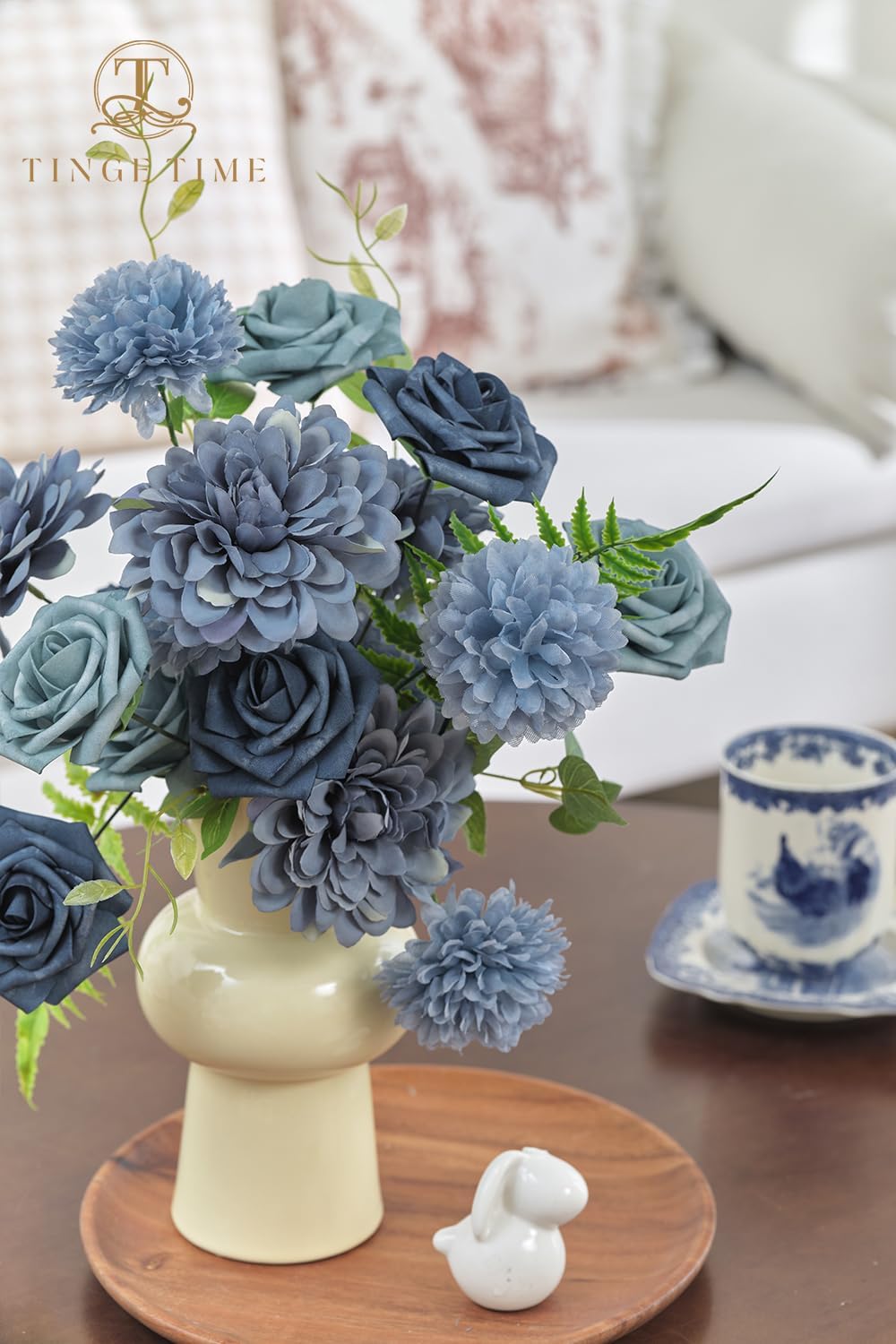 TINGE TIME Artificial Flowers Combo Dusty Blue Roses