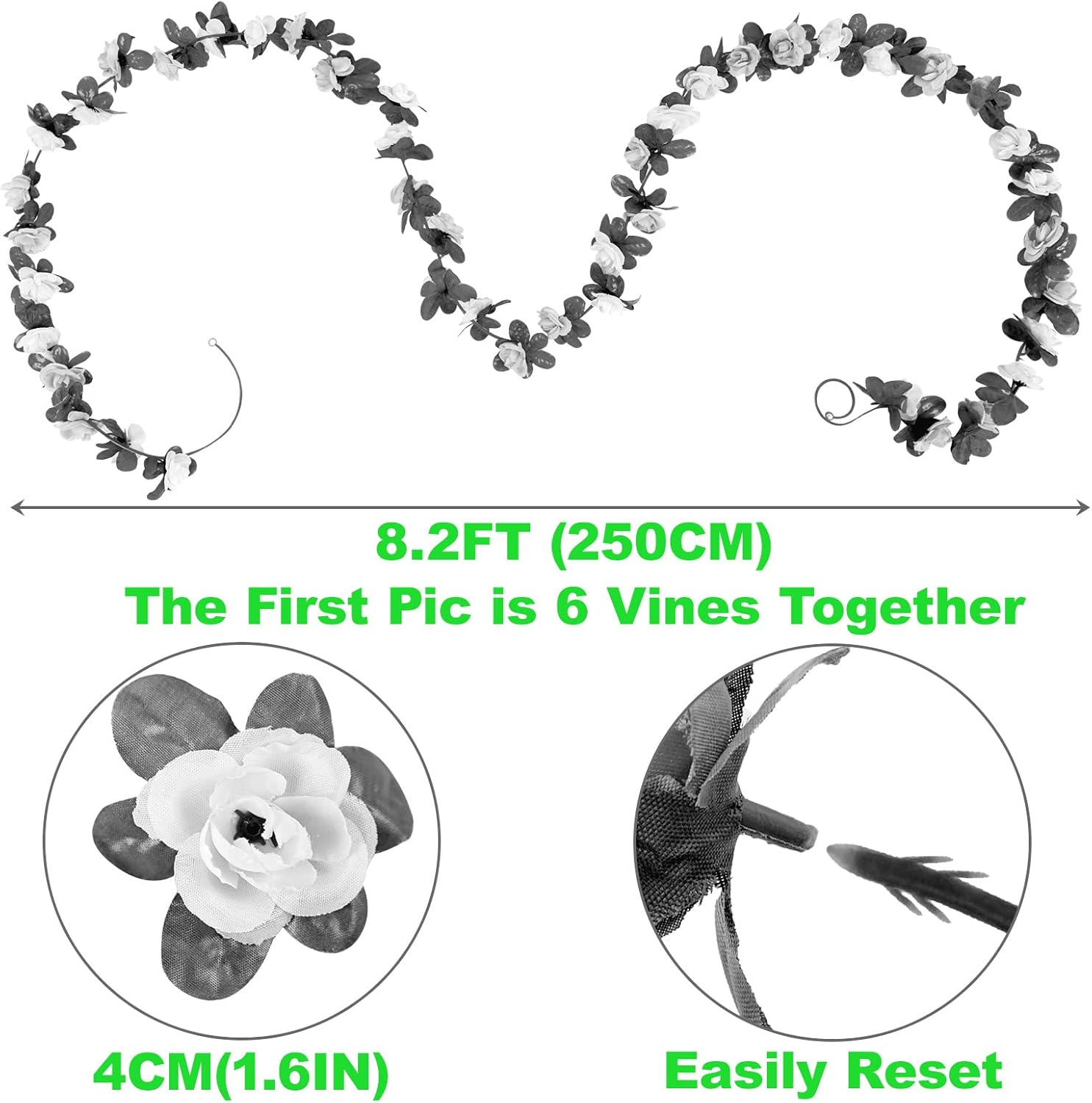 8 Pcs 66FT Artificial Rose Vine Garland with Green Leaves
