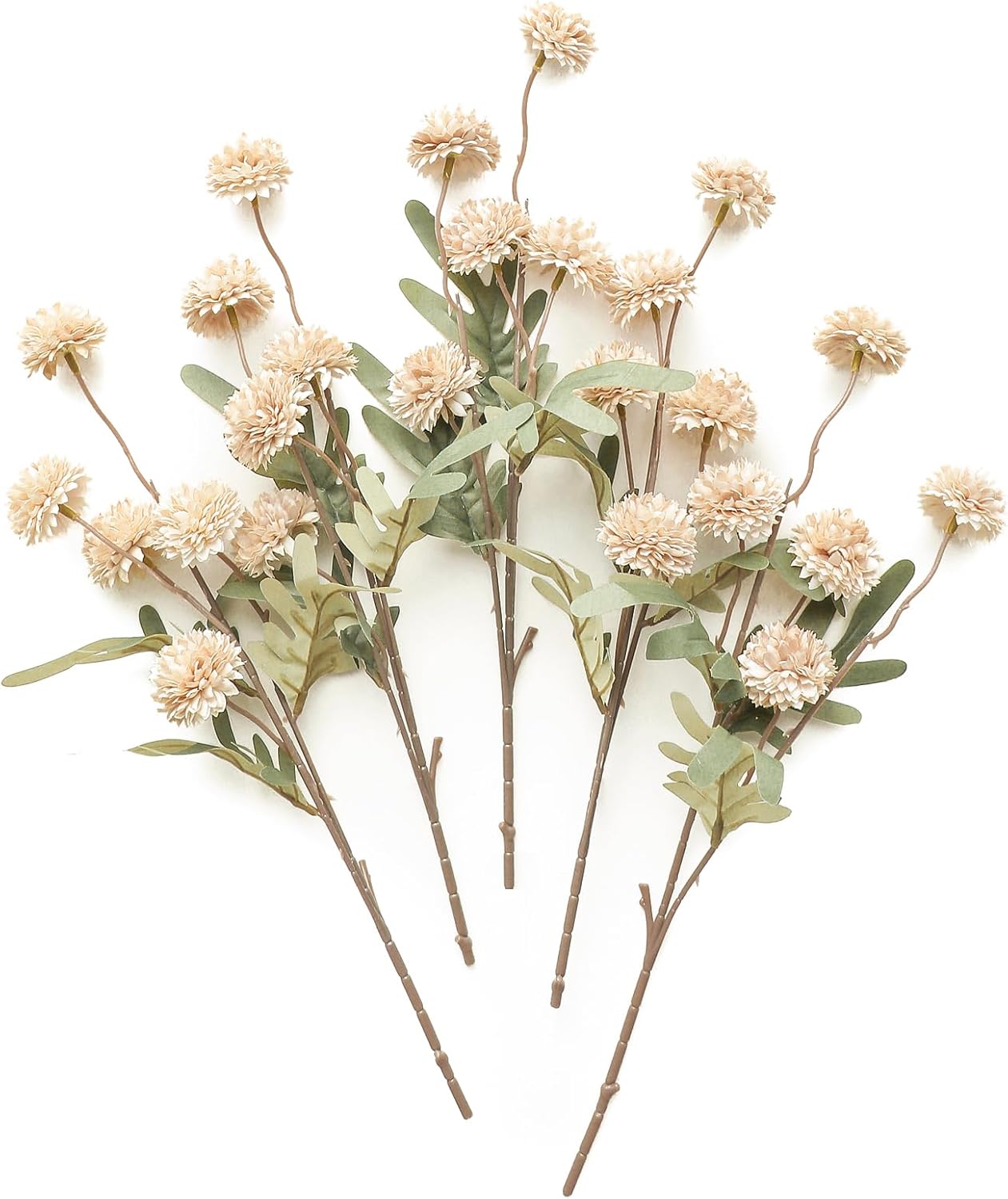 Floroom 5pcs Faux Silk Pompon Mums Artificial Flowers Beige