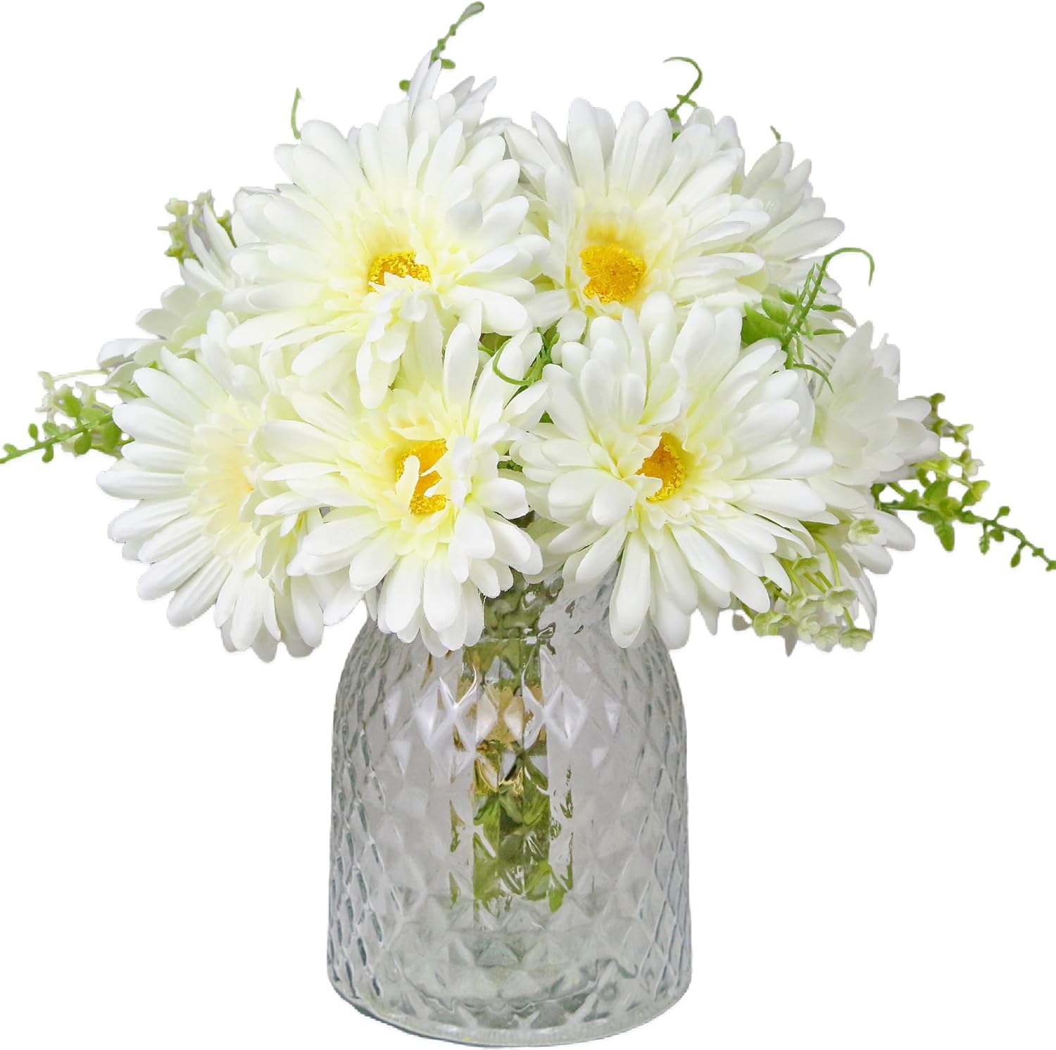 TOPIA Artificial Daisies Gerbera Bouquet 10 Stems Silk White
