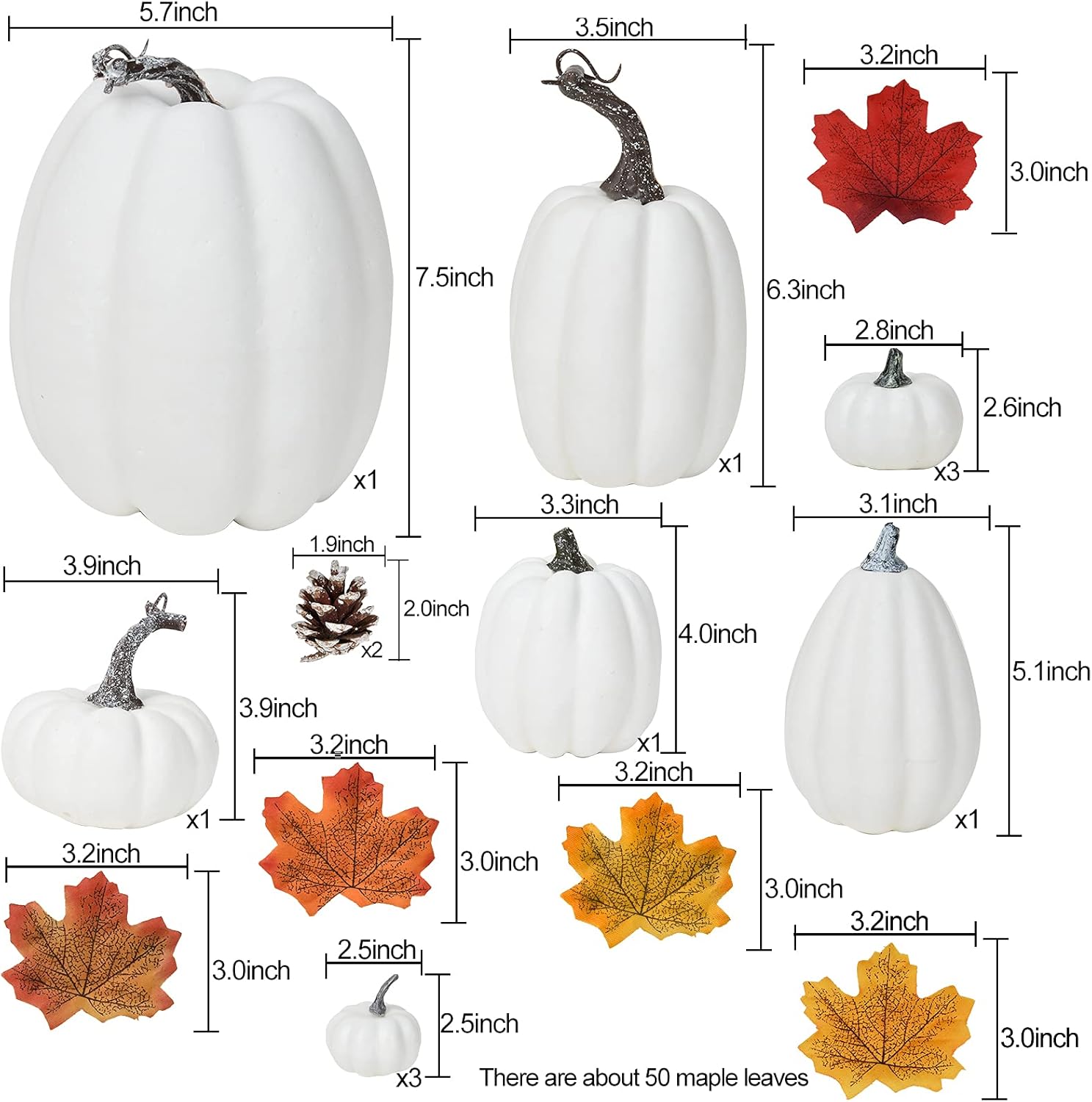 DearHouse 63Pcs Artificial Fall Pumpkins Decoration Set