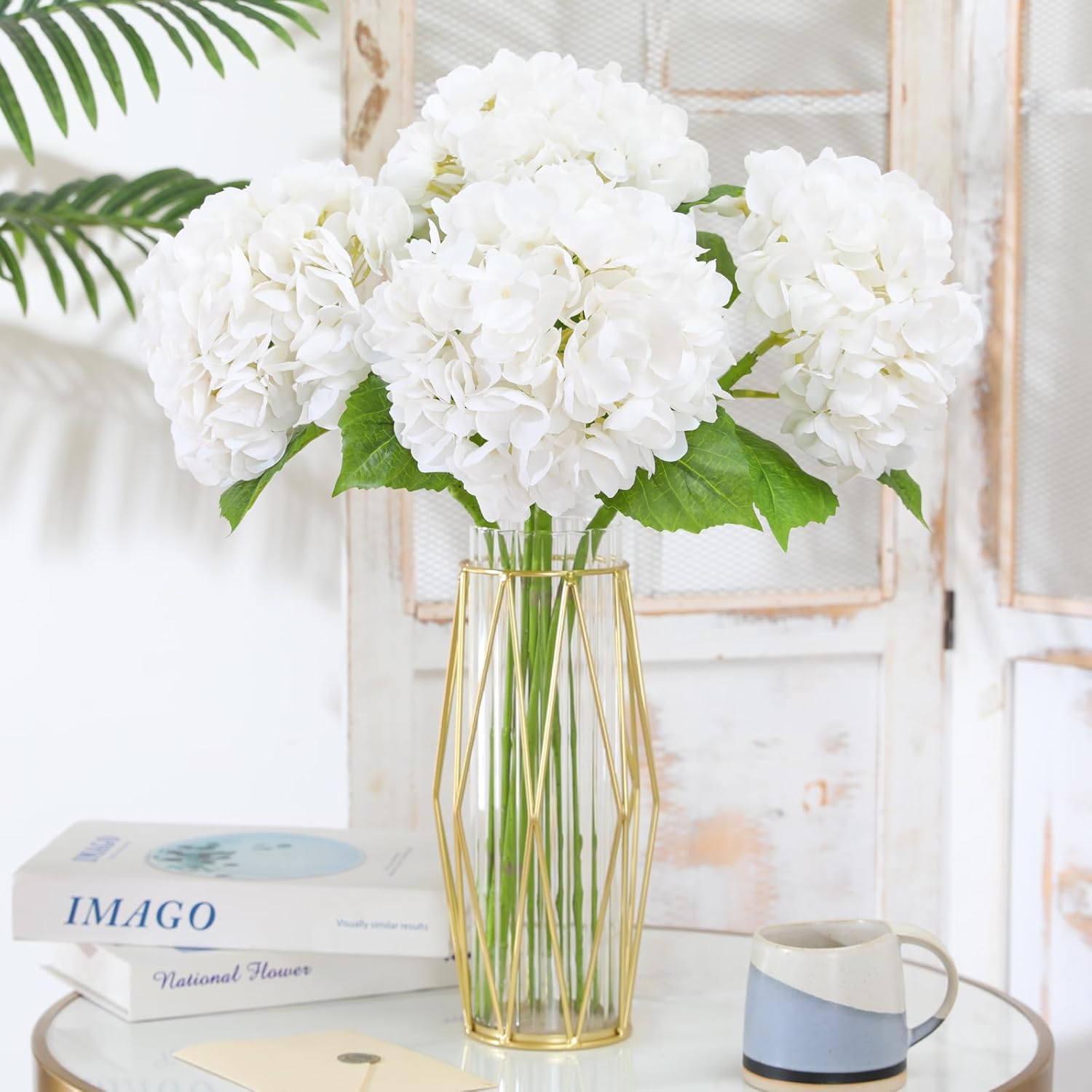 Nubry 2244In White Hydrangea Artificial Flowers 4Pcs