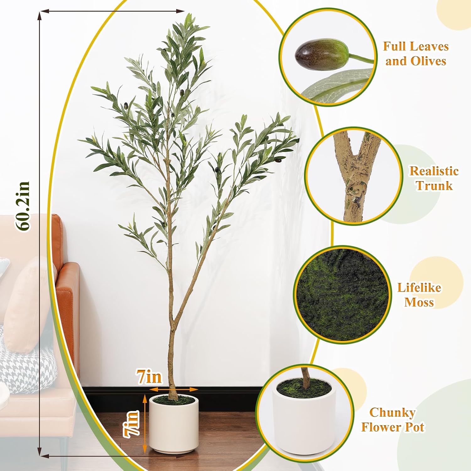 KULAMOON Artificial Olive Tree with Planter 5ft White