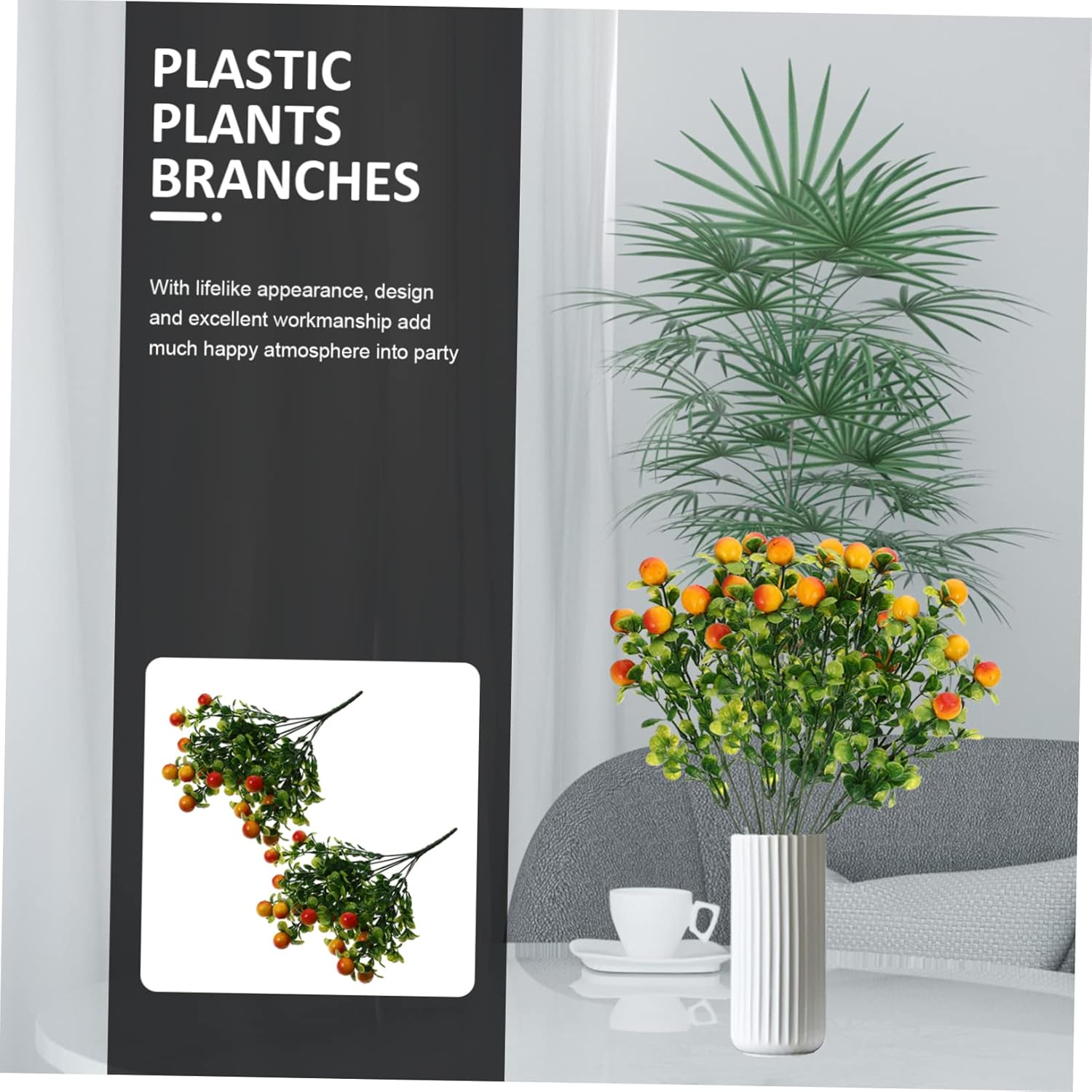 Cabilock 2pcs Vivid Artificial Fruit Branches for Home Decor