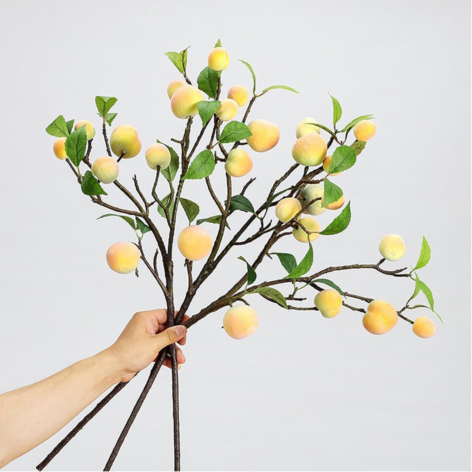 NFNSIG Artificial Peach Tree Branches with Peaches and Green Leaves