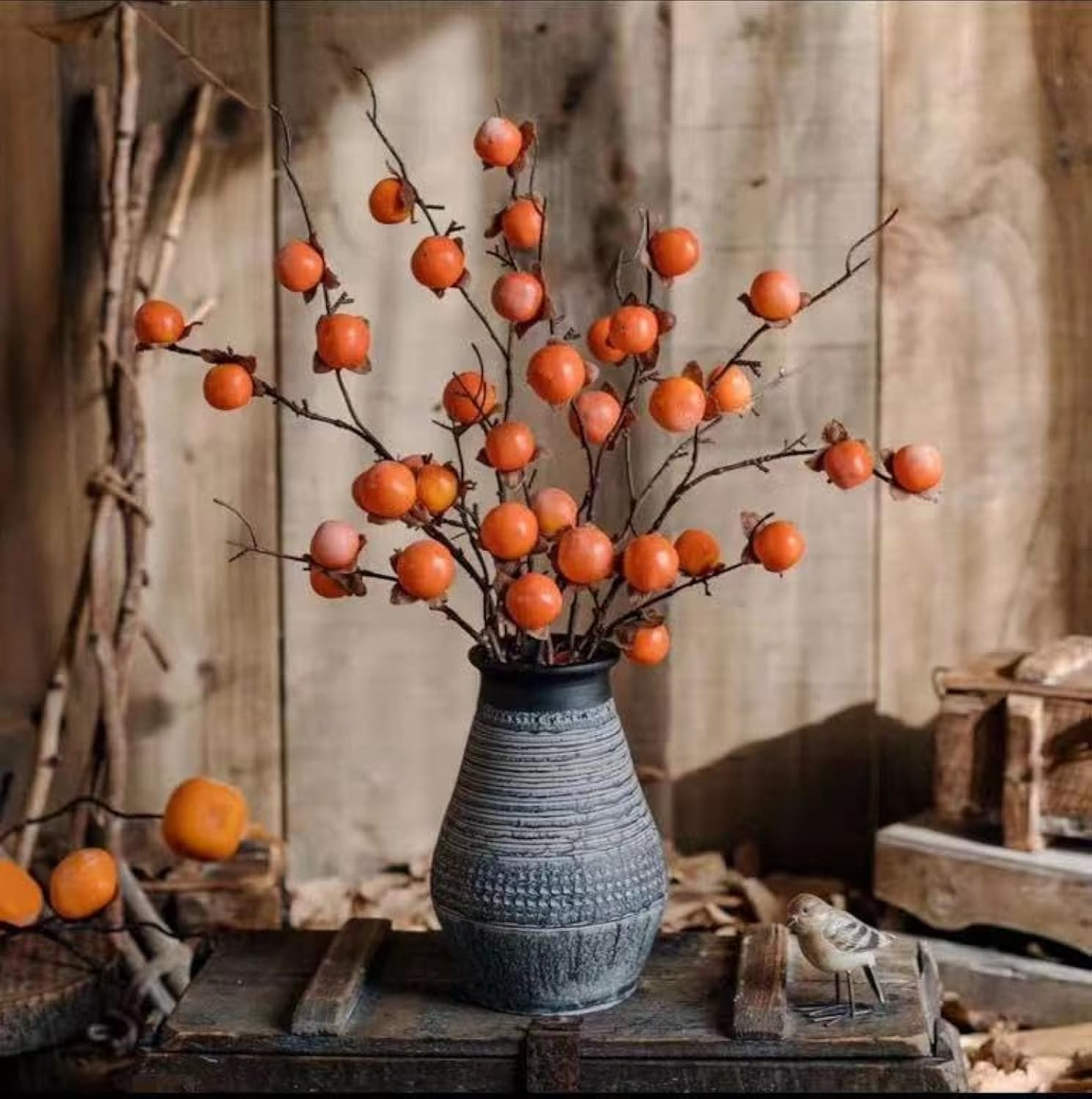 JOSON 36 Inch Artificial Persimmon Stem Set of 2 Orange 1