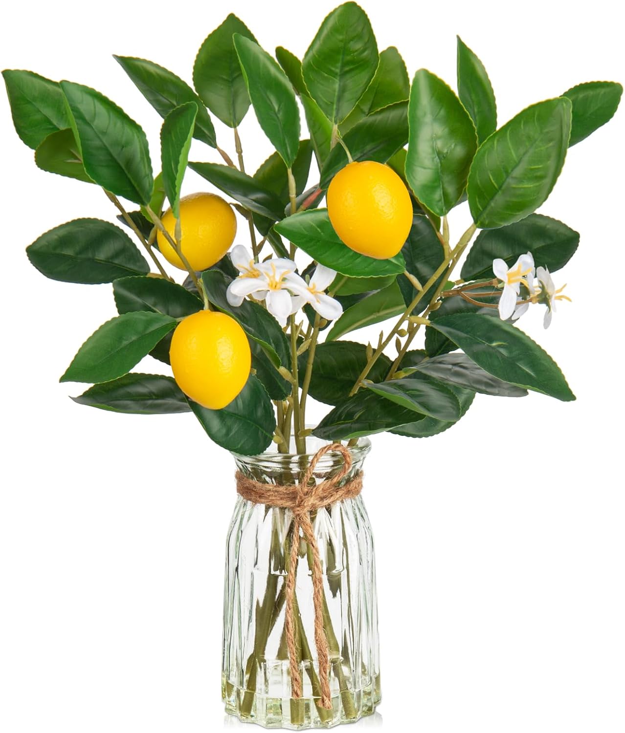 Oairse Artificial Lemon Stems in Glass Vase