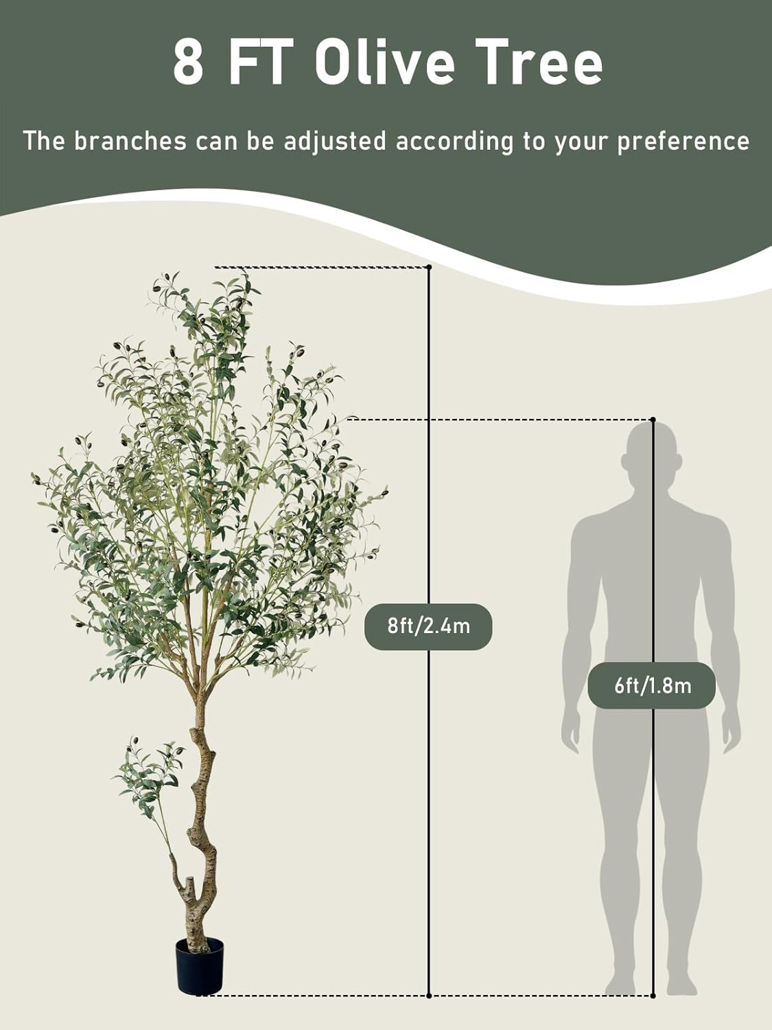 8FT Artificial Olive Tree with Realistic Fruits and Leaves