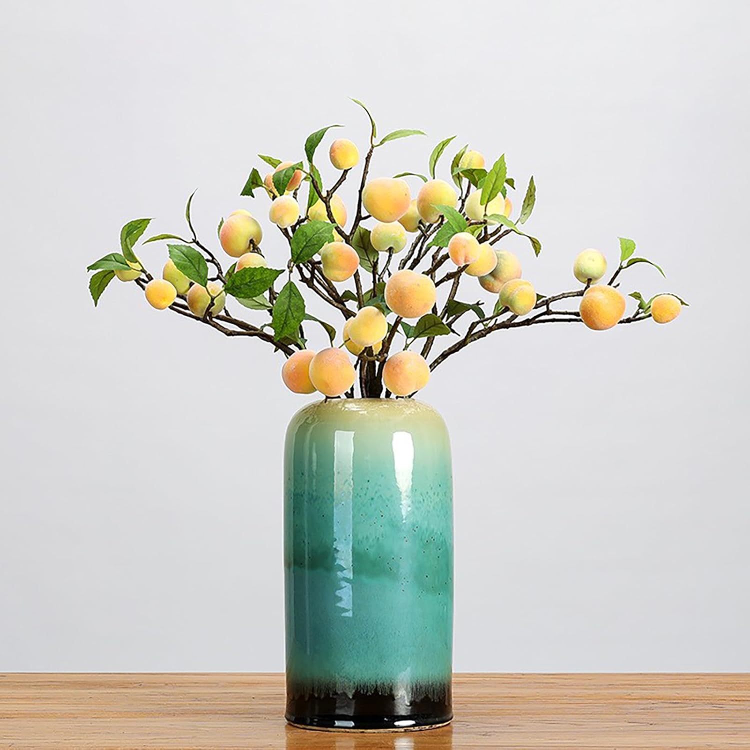 NFNSIG Artificial Peach Tree Branches with Peaches and Green Leaves