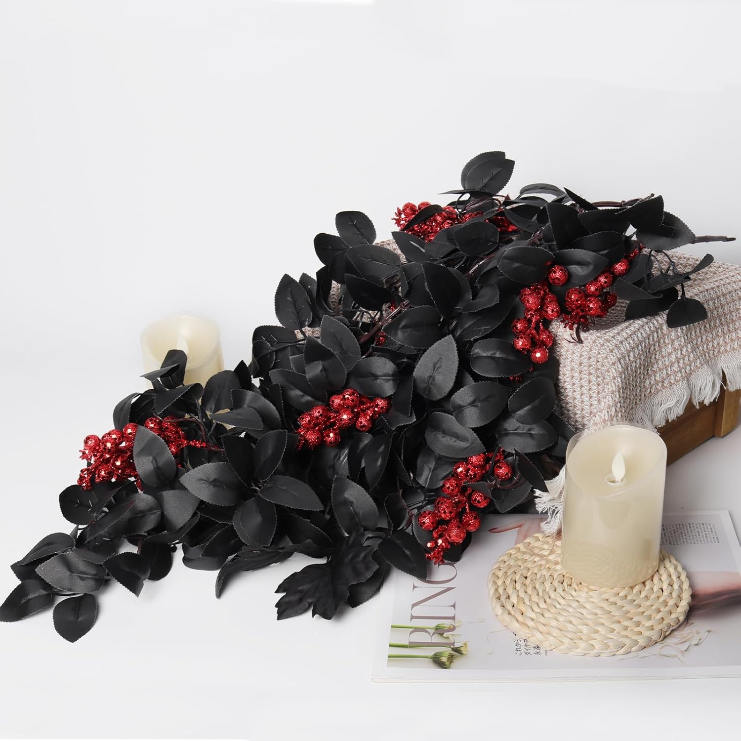 Black Maple Leaf Garland Halloween Decor Set 2 Pcs