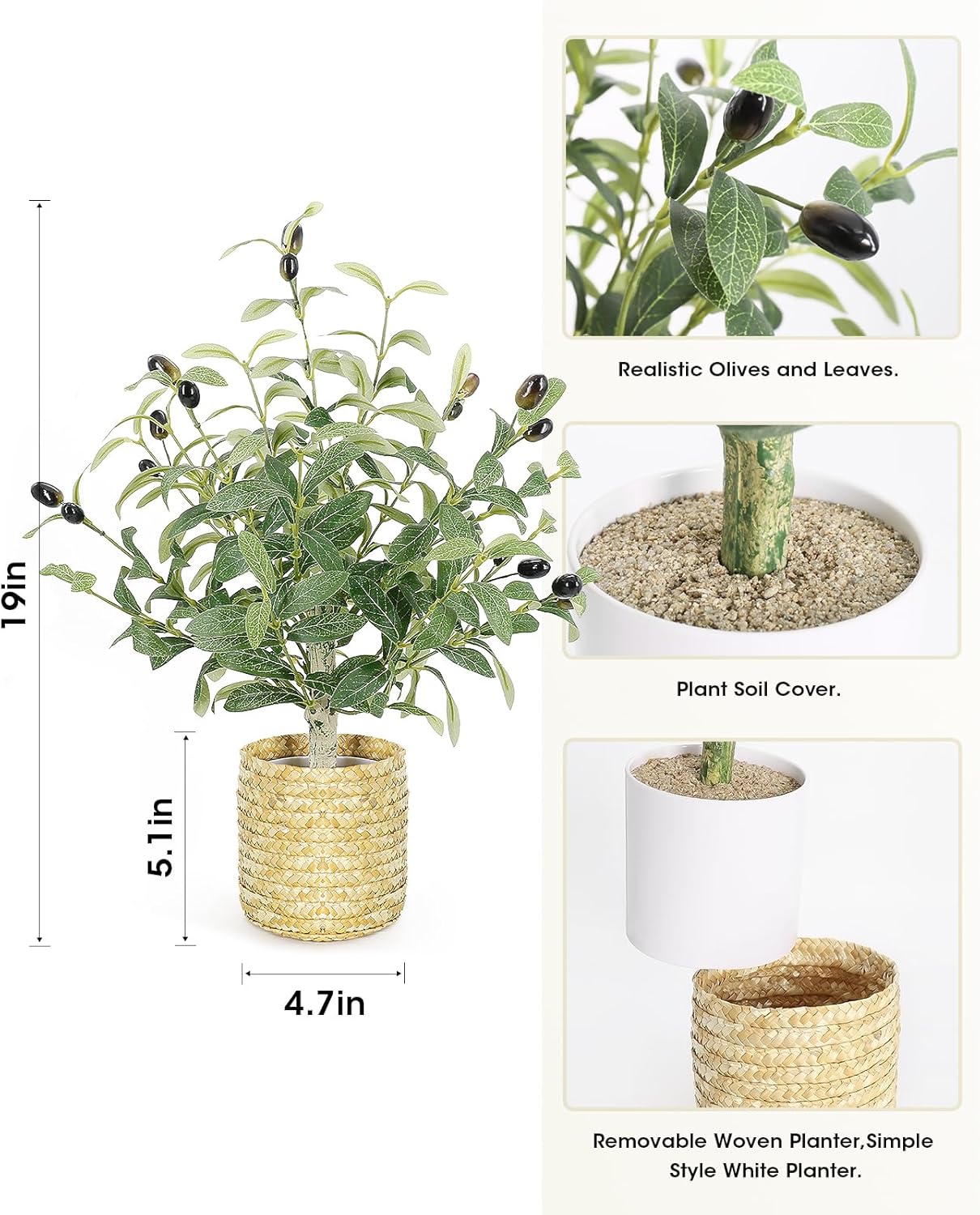 AceList 19 Inches Fake Olive Tree with Woven Basket