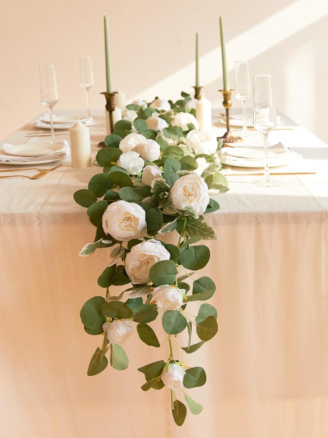MISSPIN Artificial Flower Garland with Peonies and Roses
