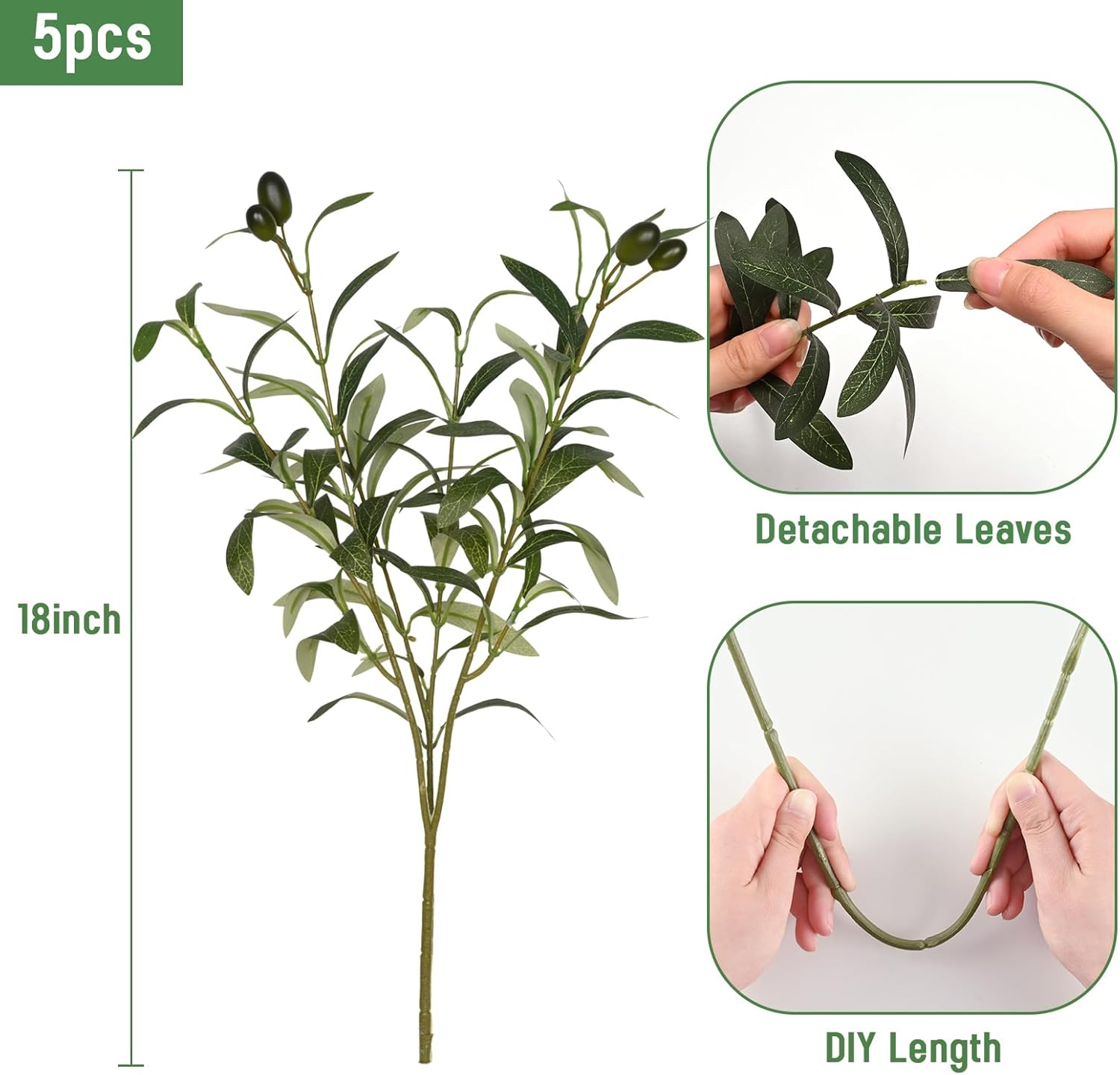 Waipfaru 5Pcs Artificial Olive Branches for Vases 18 Inch