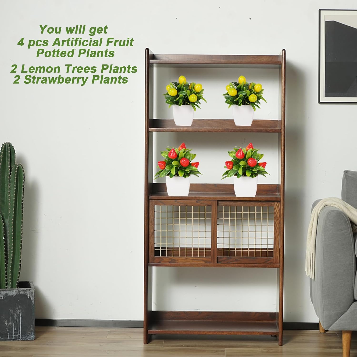 4 Piece Fake Potted Plants with Artificial Fruit and Greenery