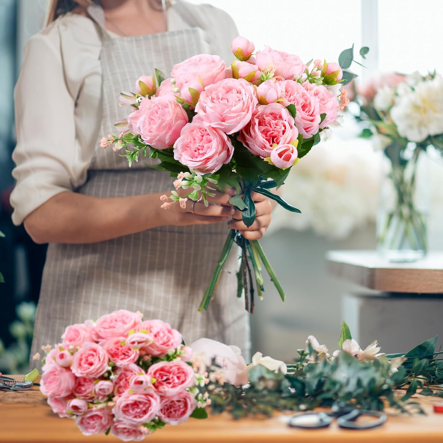 Geosar 8 Bundle Artificial Pink Peonies Flowers