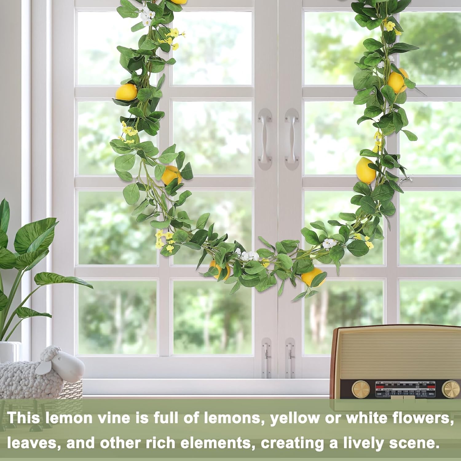 DULRLLY 66 Ft Artificial Lemon Garland with Yellow Fake Lemons and Flowers