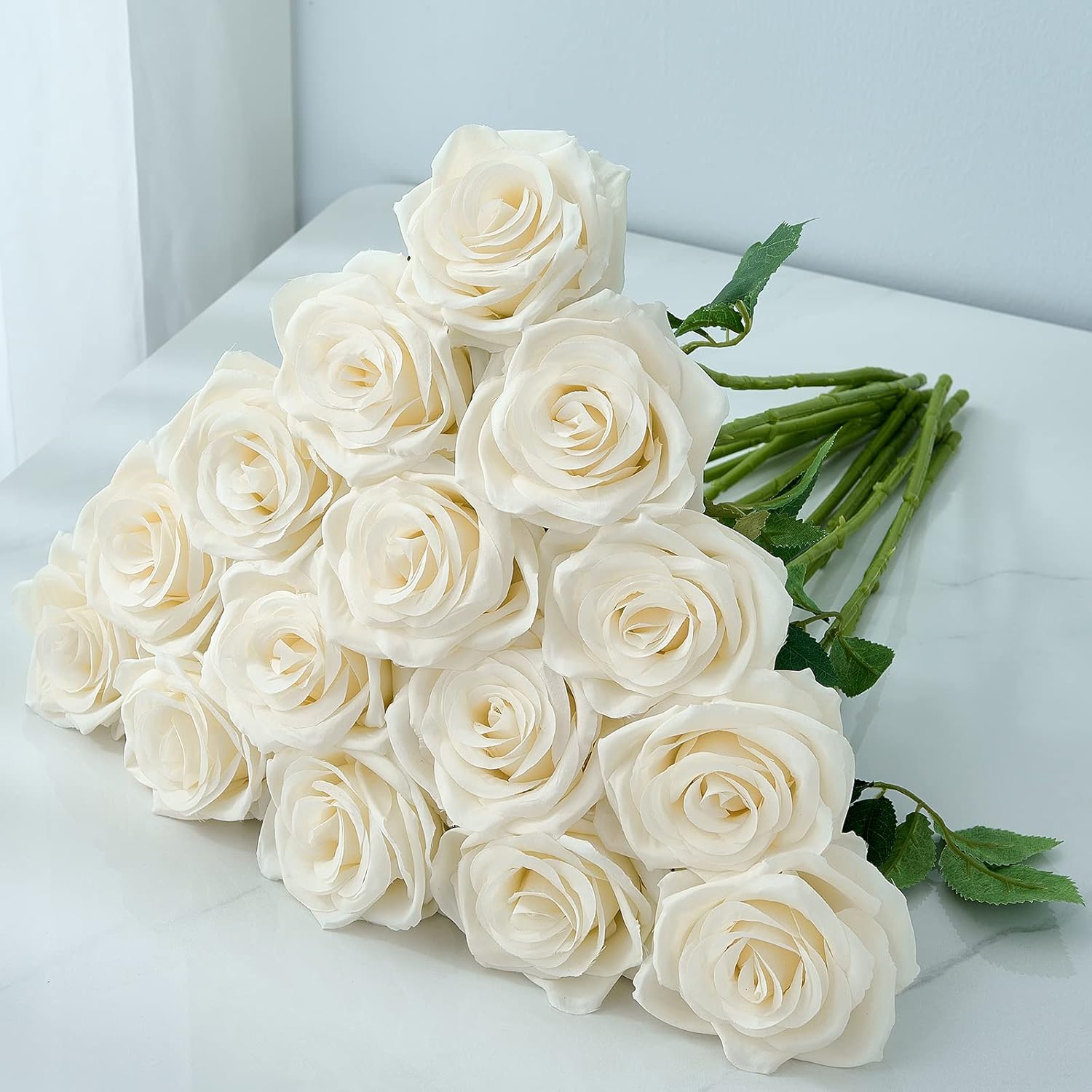 15PCS Ivory Roses Artificial Flowers for Wedding Decorations