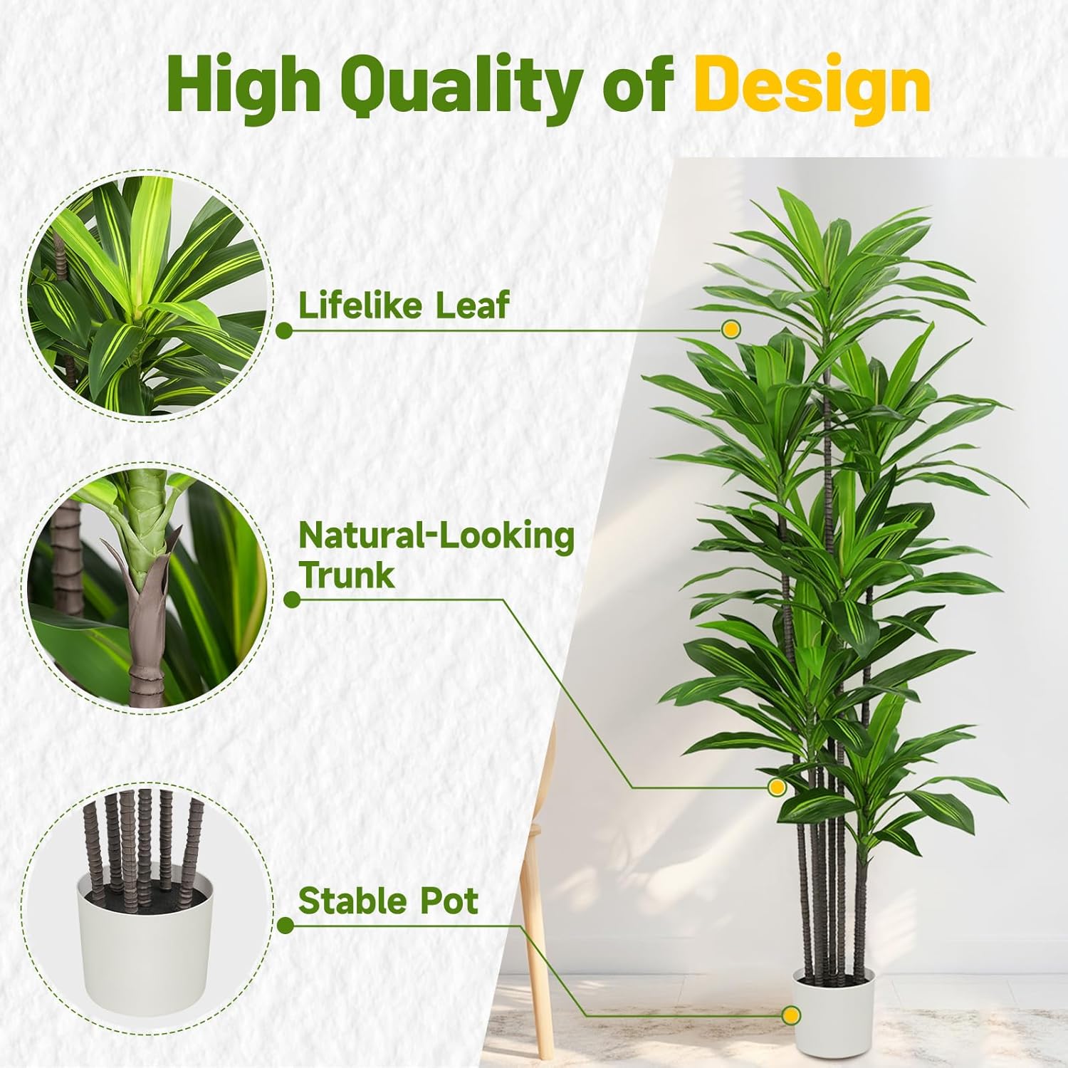 7FT Tall Artificial Dracaena Tree with Realistic Silk Leaves