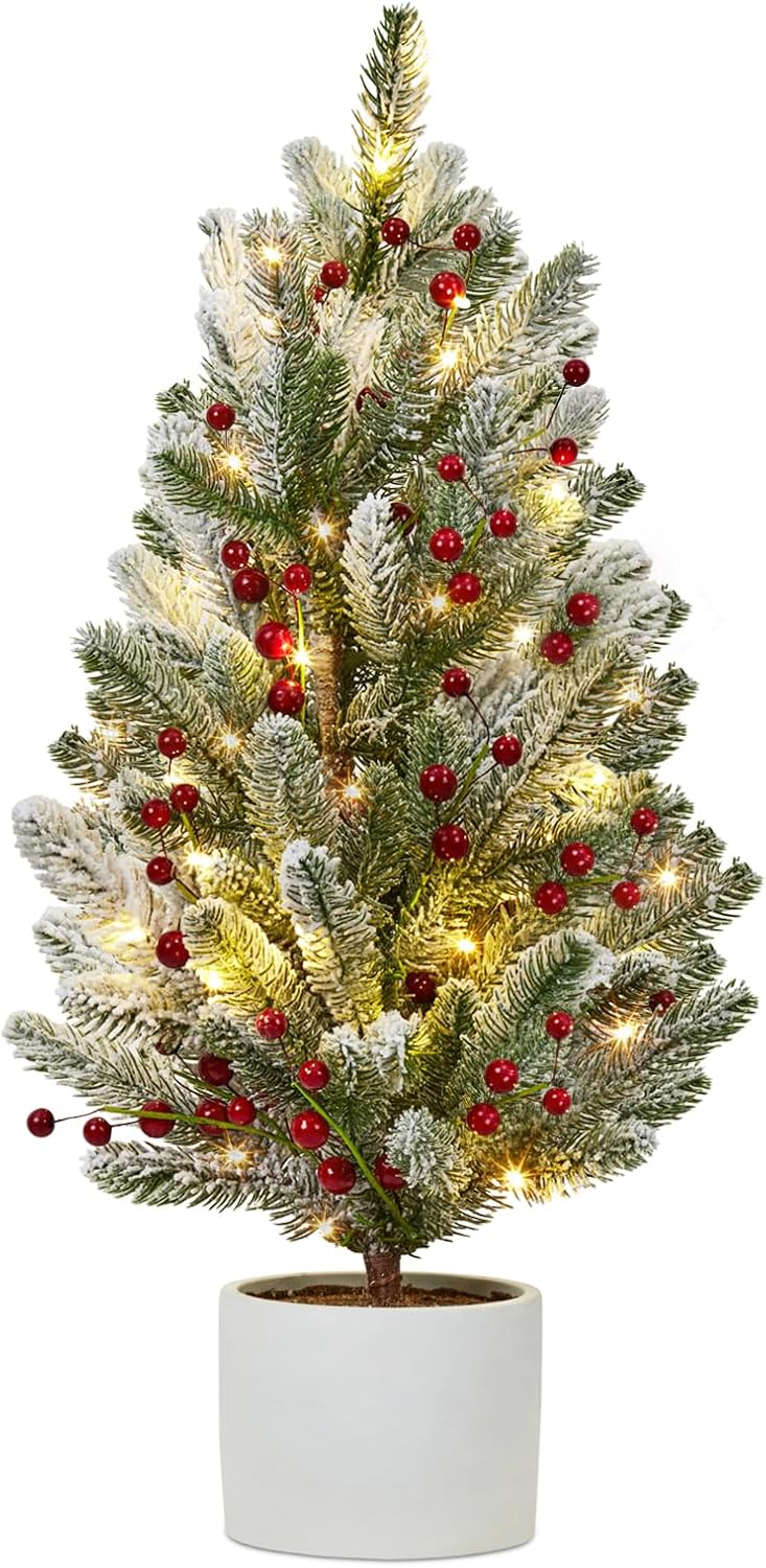 2 Ft Mini Prelit Frosted Christmas Tree with 50 LED Lights