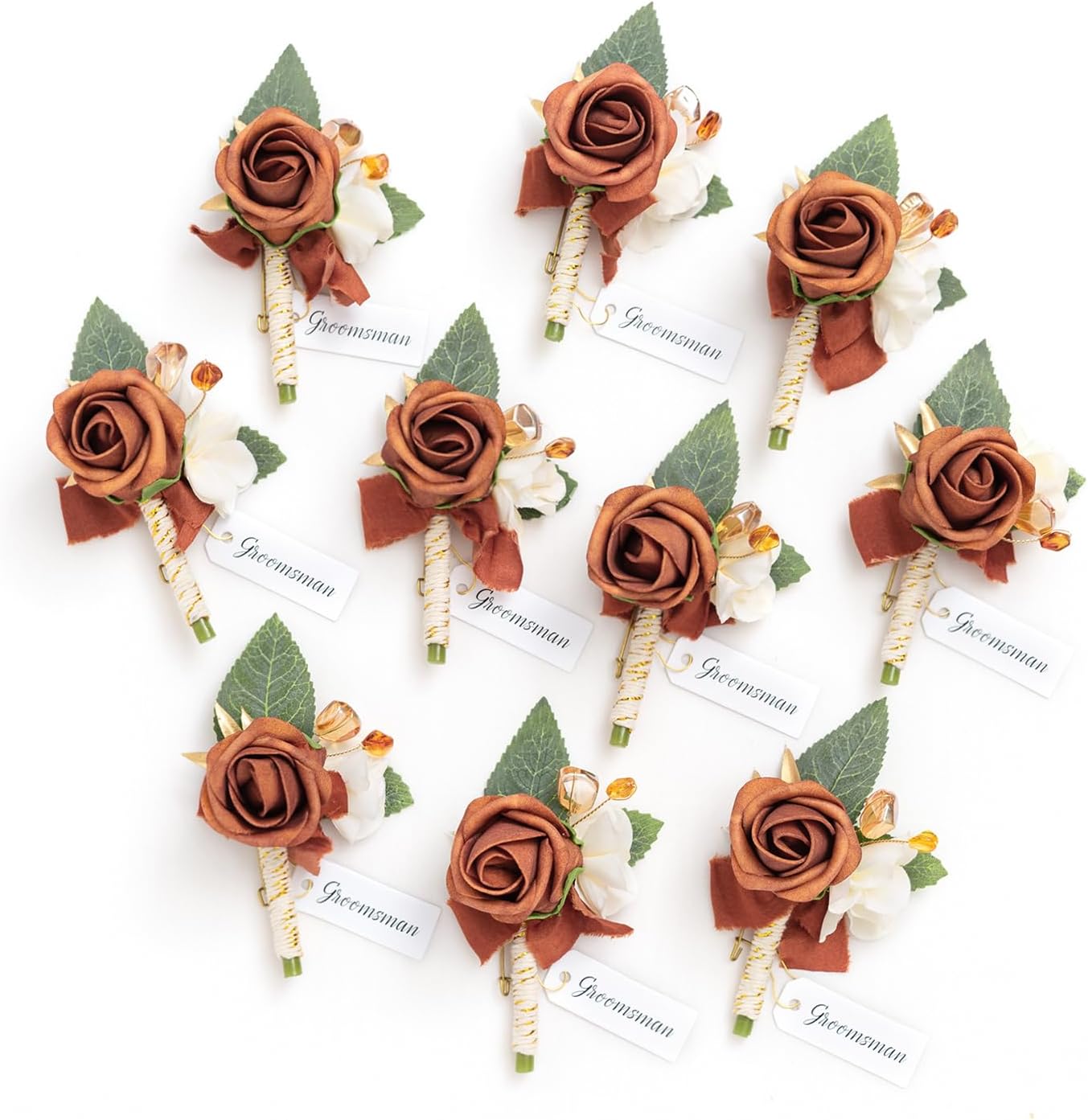 Lings Moment Terracotta Orange Boutonniere Set
