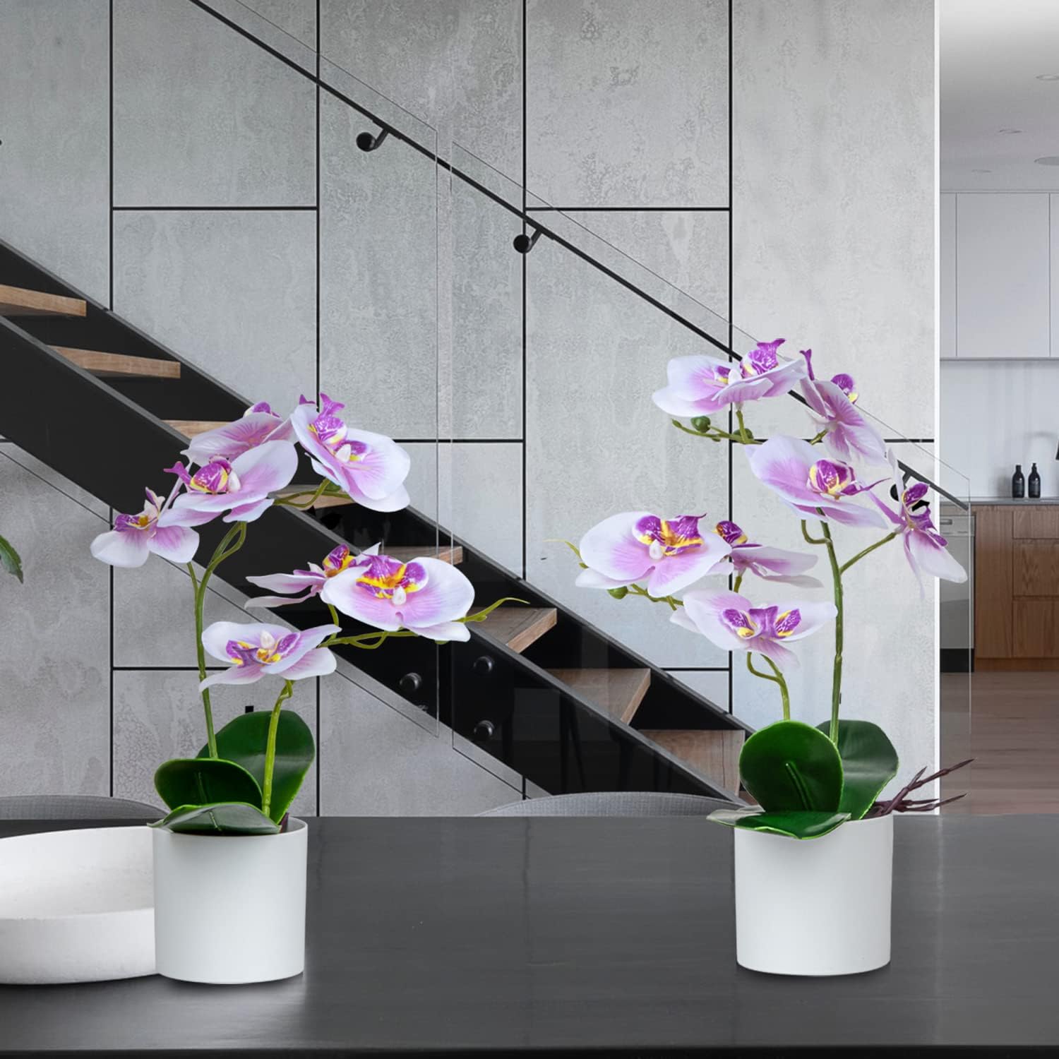 XONOR Artificial Orchid Flowers Potted with Plastic Vase