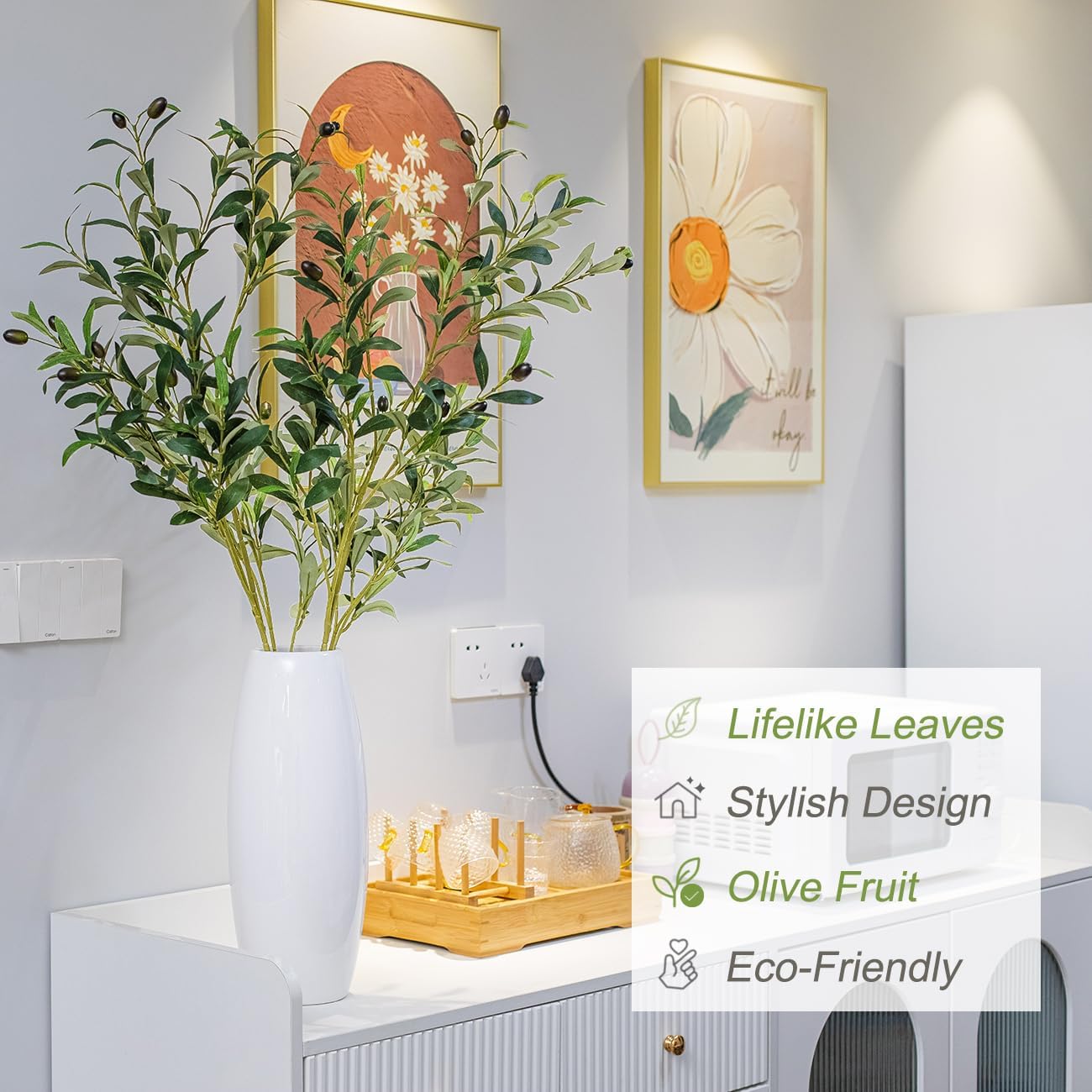 Heleze 39 Inch Artificial Olive Branches 4PCS