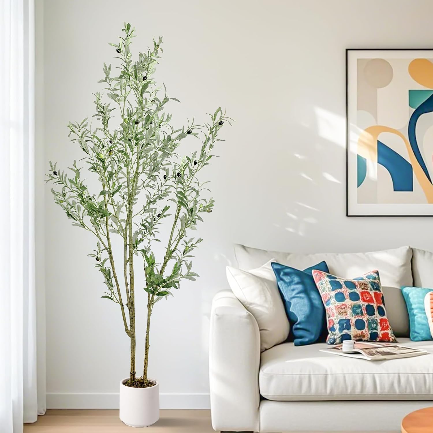 Realistic Artificial Olive Tree 6FT with White Planter