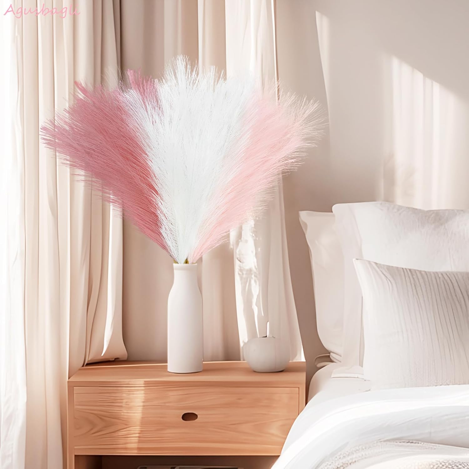 Agusbagli 30pcs Pink Faux Pampas Flowers Vase Filler Decor