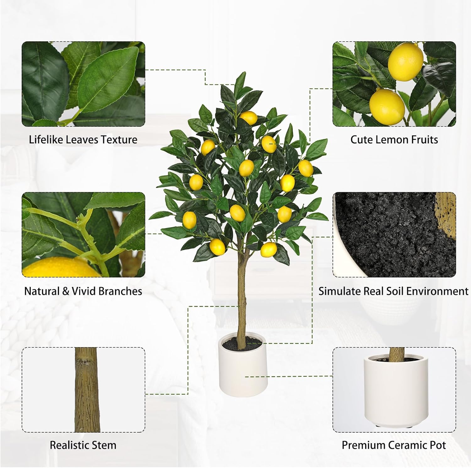 3 Ft Artificial Lemon Trees Indoor with White Ceramic Pot