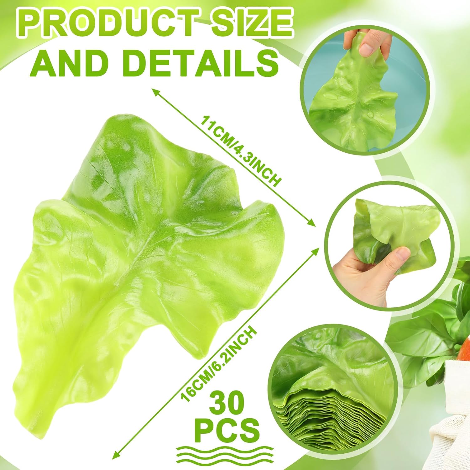 Giegxin 30 Pcs Realistic Artificial Lettuce Leaves