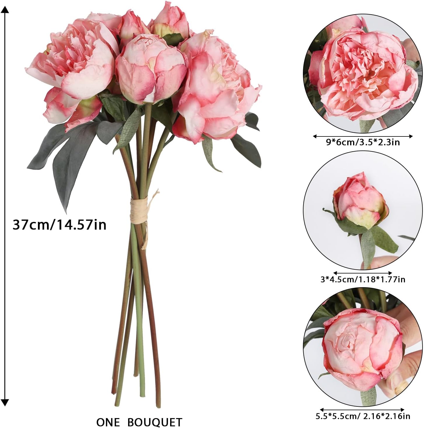 Vintage Pink Peonies Artificial Flowers 2 Bouquets