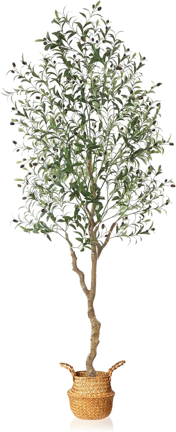 MOSADE 7 Feet Artificial Olive Tree with Seagrass Basket