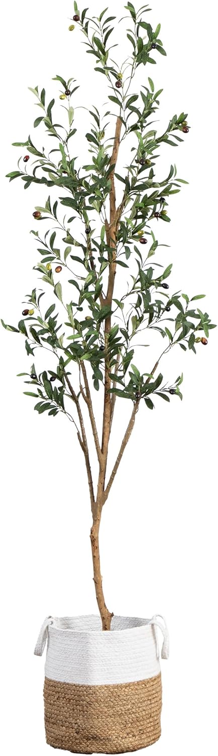 Nearly Natural 7FT Artificial Olive Tree with Jute Basket