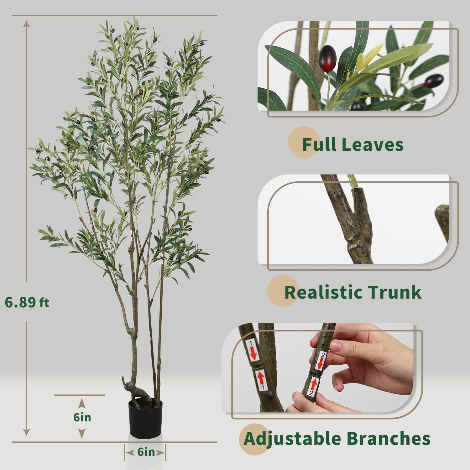 689ft Artificial Olive Tree with Lifelike Fruits and Sturdy Pot