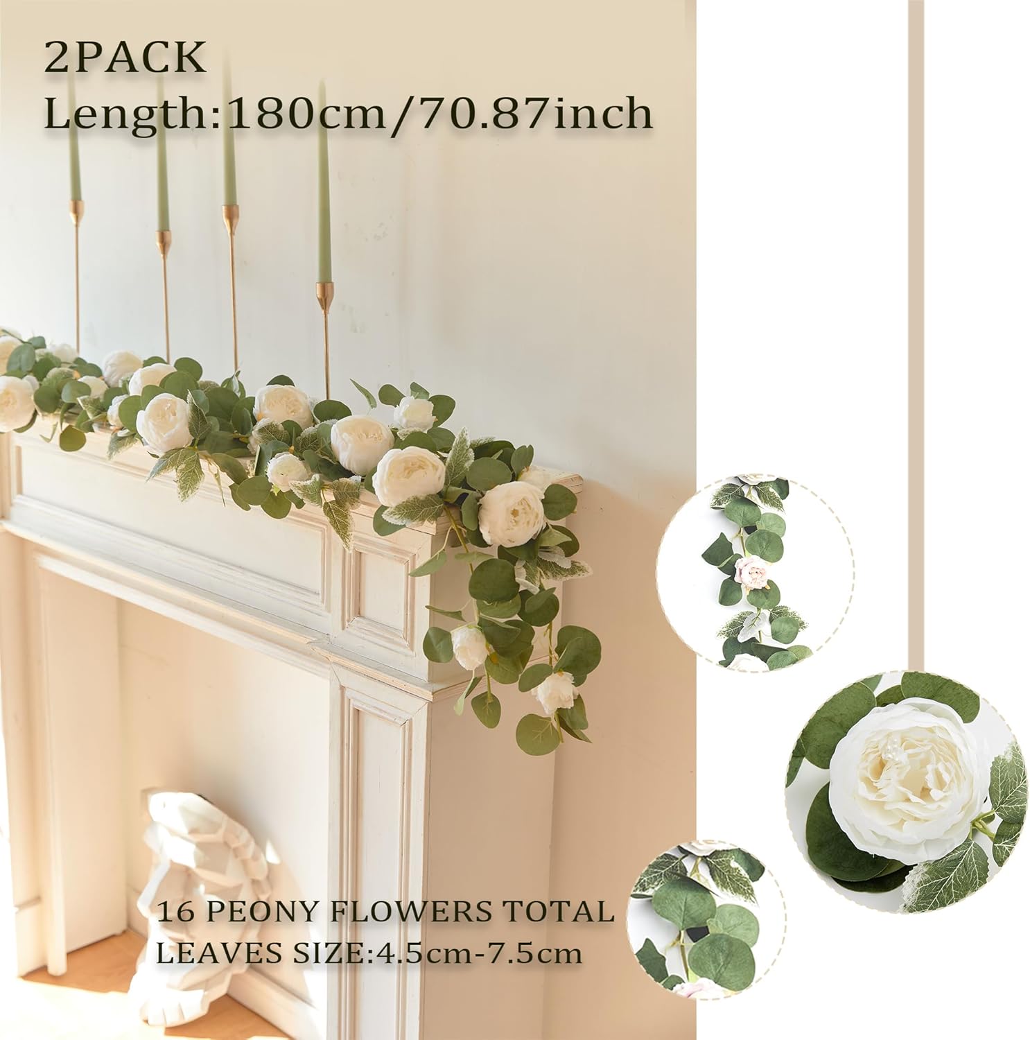 MISSPIN Artificial Flower Garland with Peonies and Roses