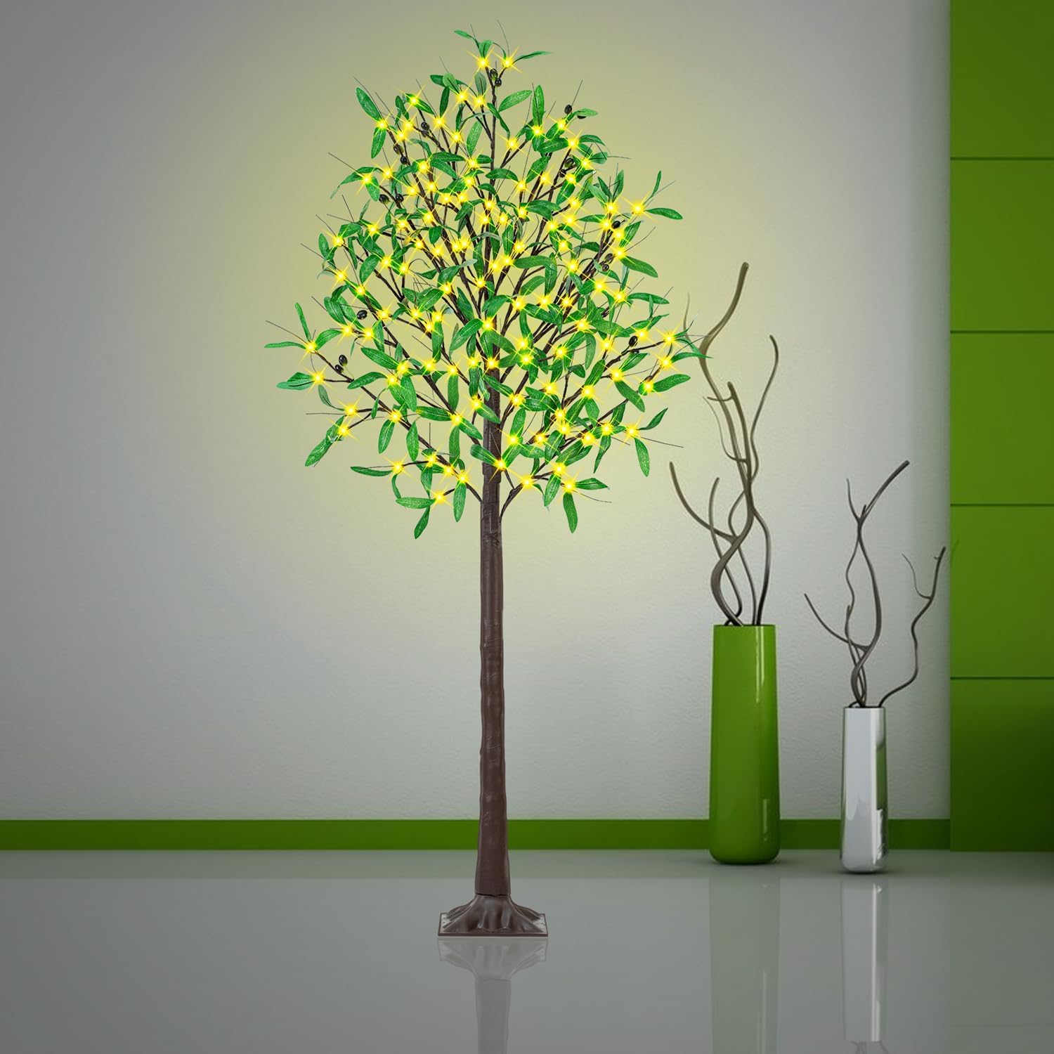 FastDeng Lighted Olive Tree 6ft Artificial Tree with 130 LED Lights