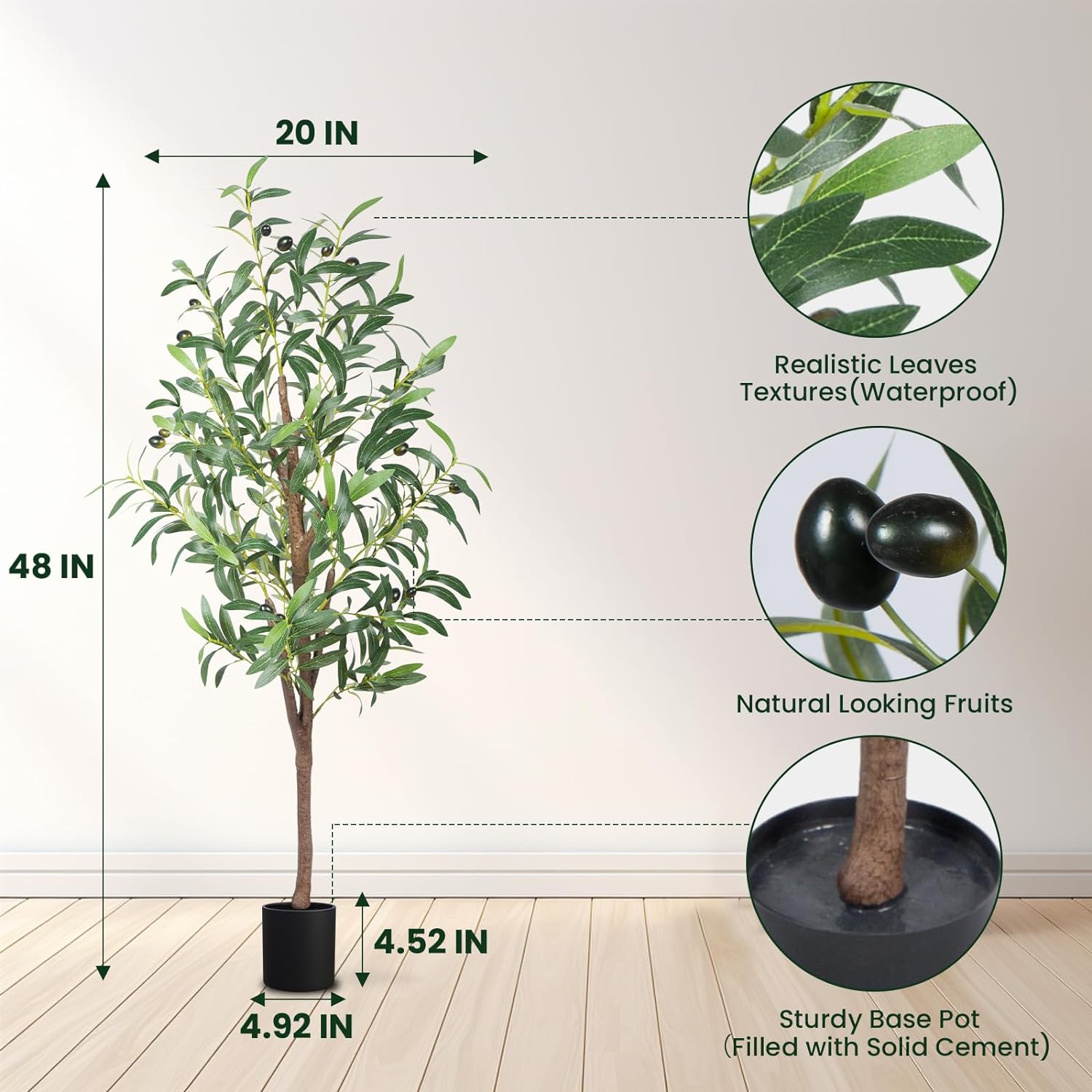 Realistic Artificial Olive Tree 48 Inch Tall