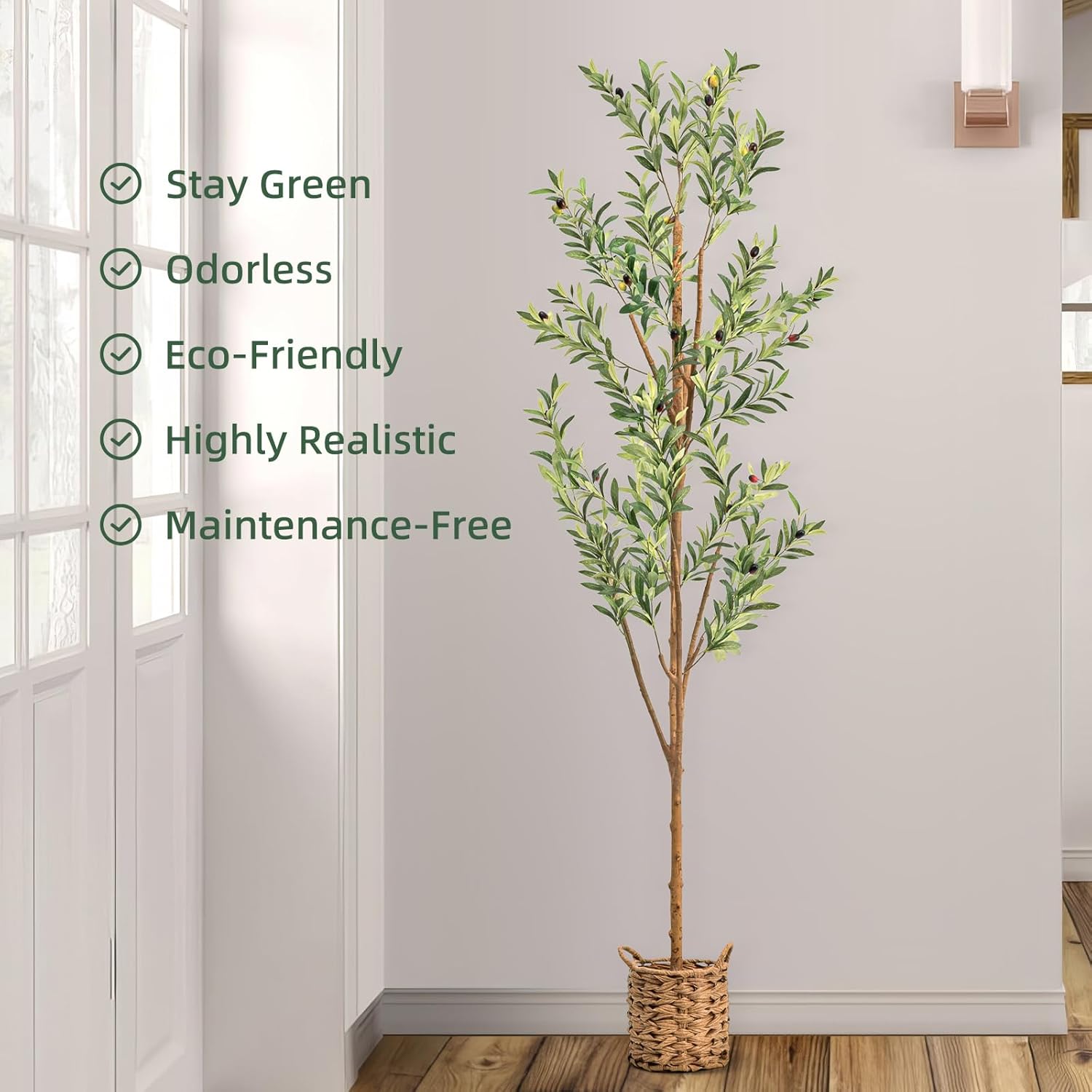 6ft Artificial Olive Tree with LED Lights and Woven Basket