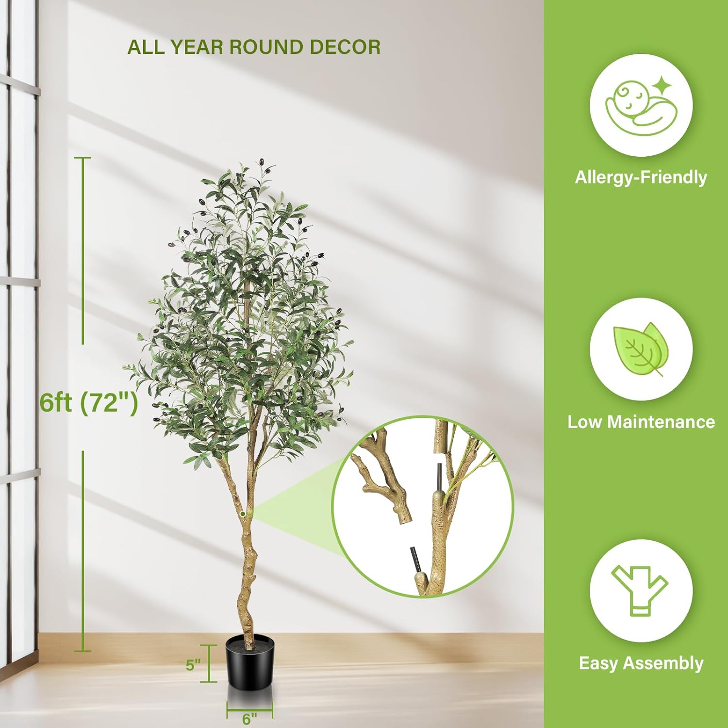 FEELEAD 6FT Artificial Olive Tree with Realistic Leaves and Fruits