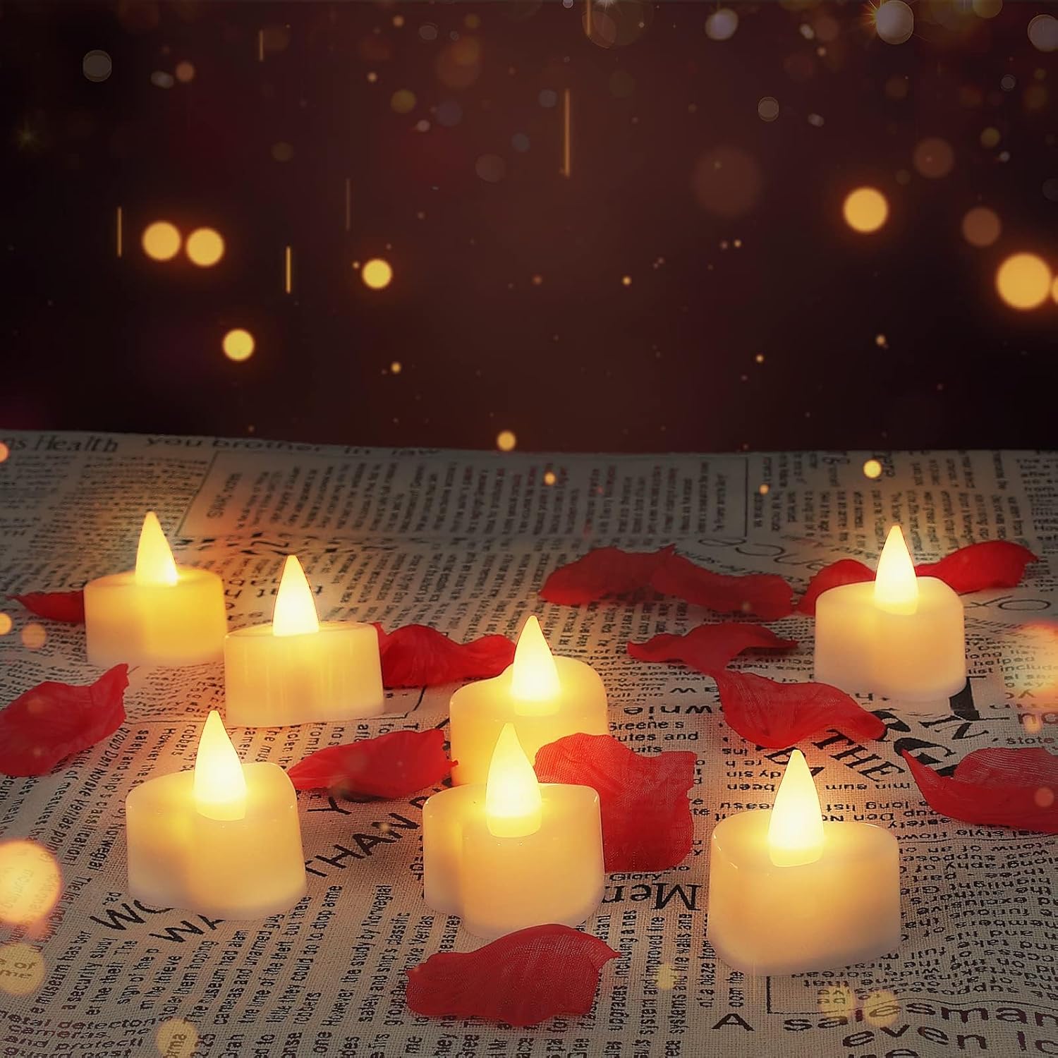 Childom Red Rose Petals Set with LED Candles