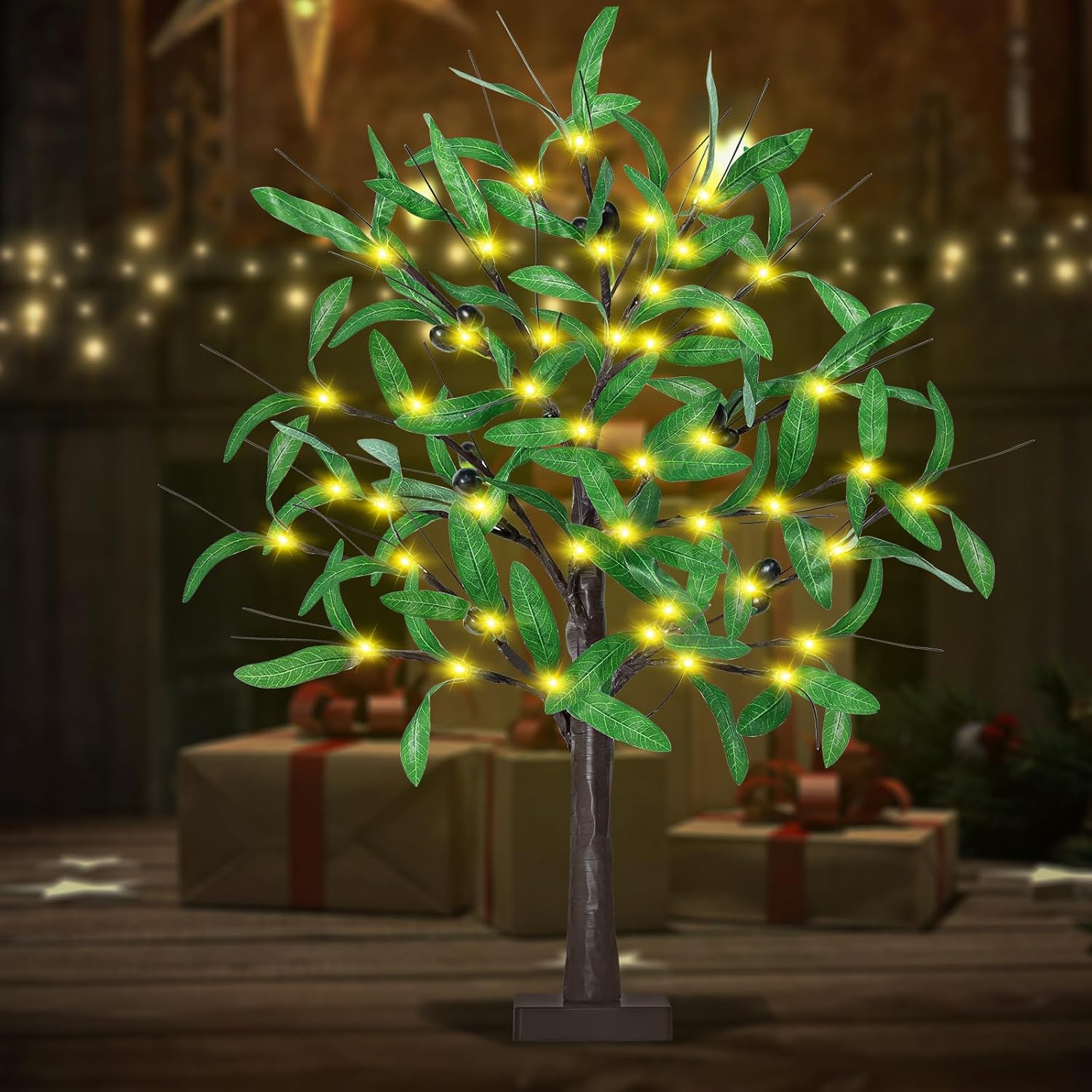 24 Inch Lighted Olive Tree with 36 LED Lights