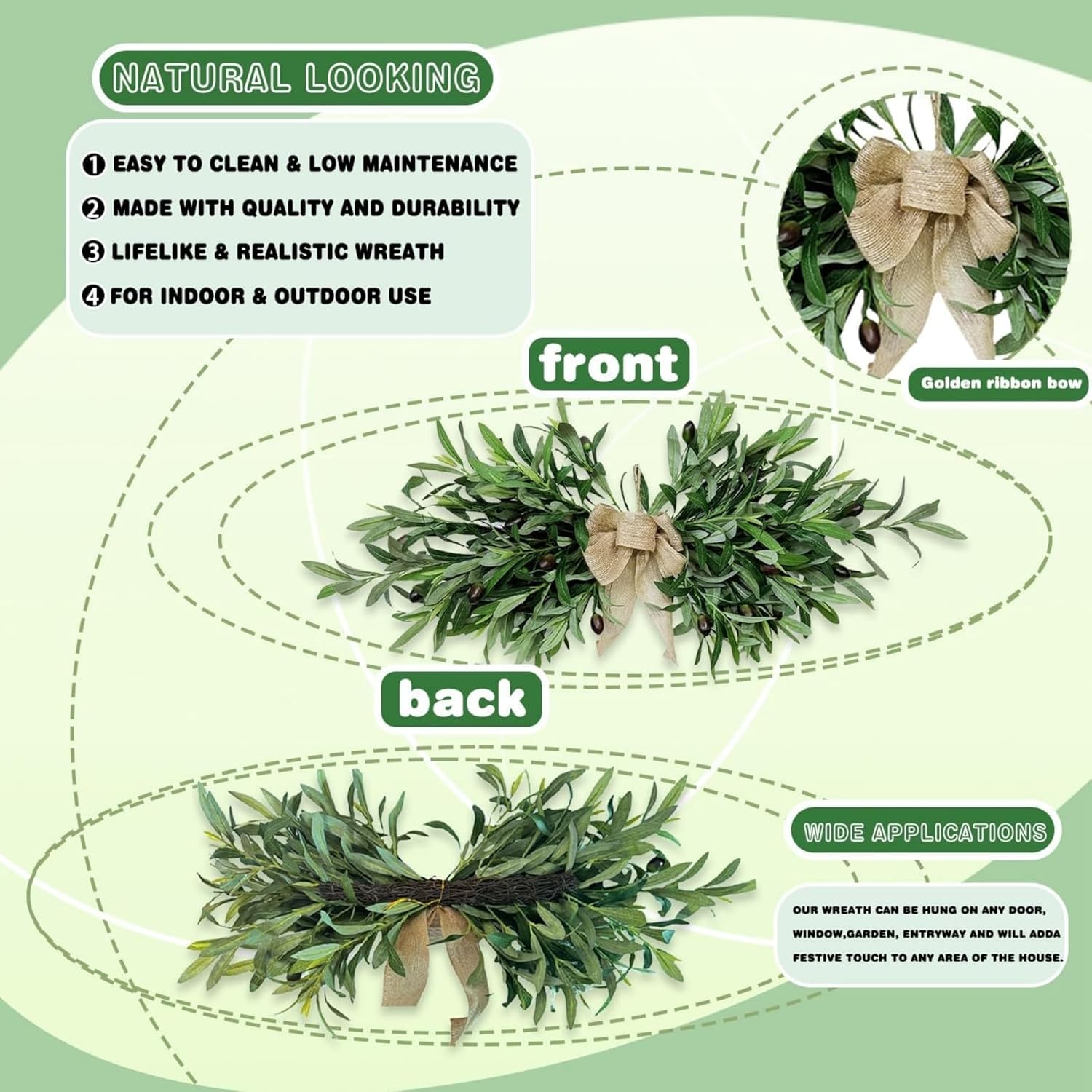 Artificial Olive Wreath 24 Inch 2 Pcs Swag for Wall