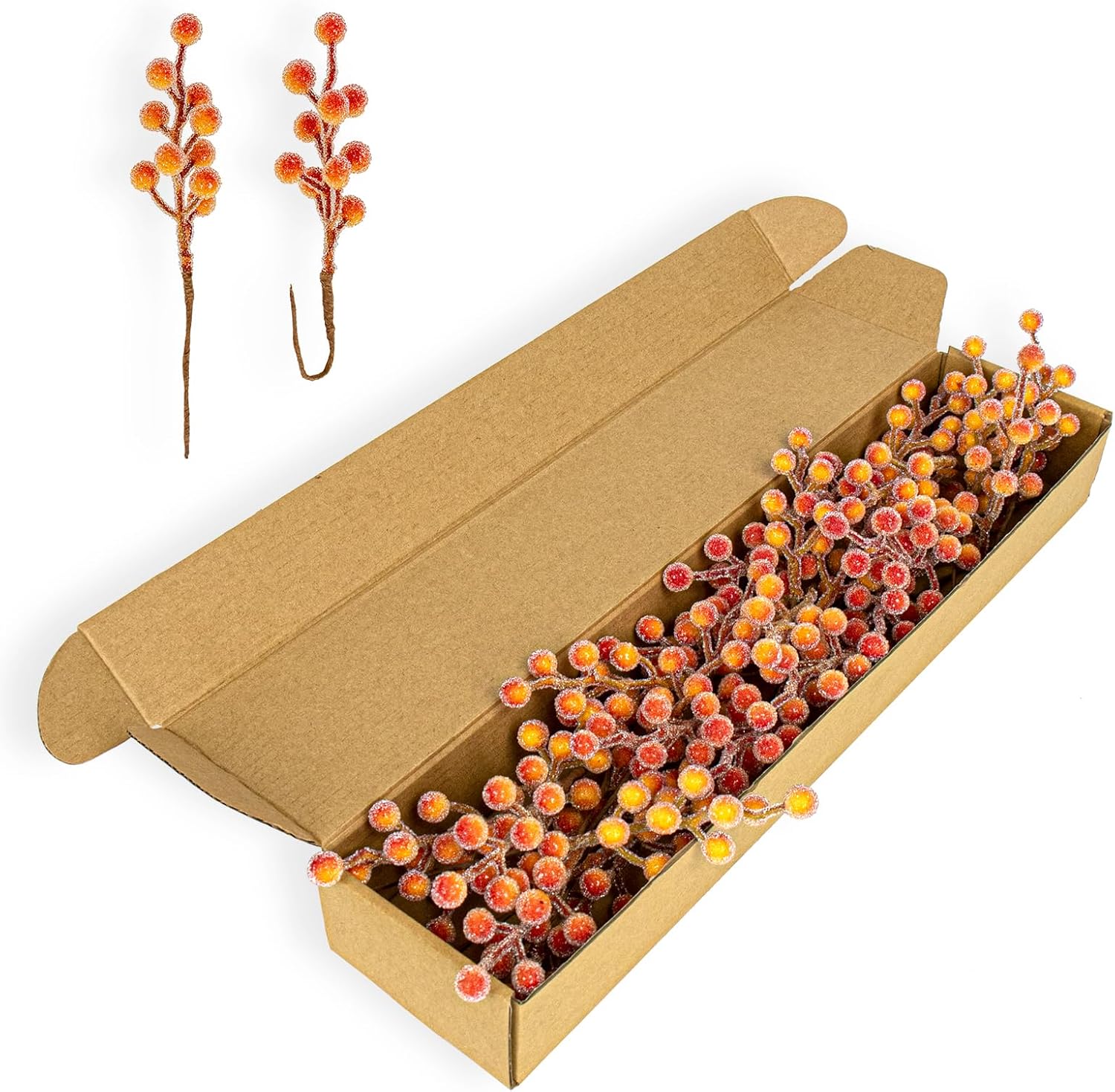 Frosted Artificial Orange Berry Stems 32 Pack Fall Decor