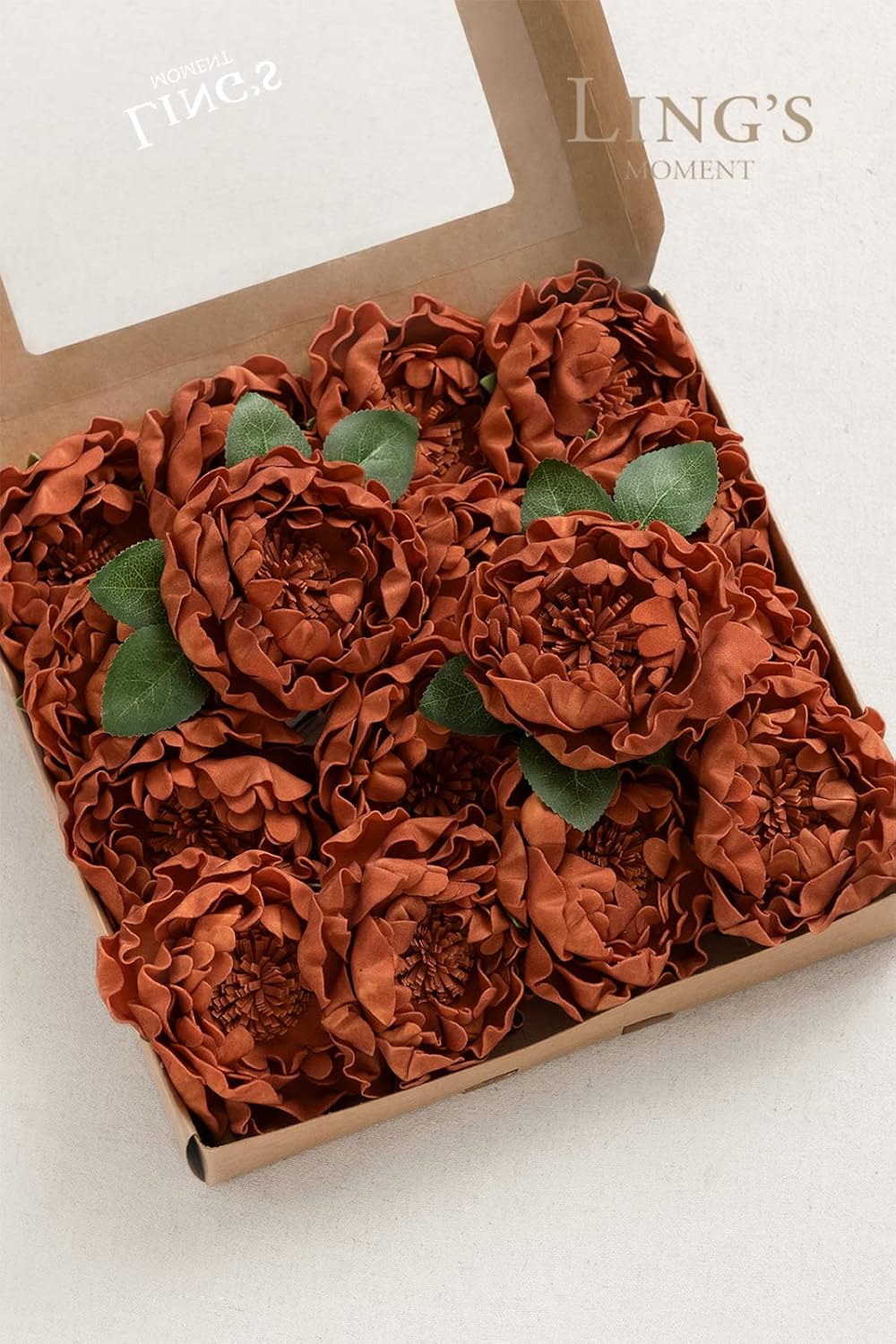 Lings Moment Burnt Orange Peonies Artificial Flowers 16pcs