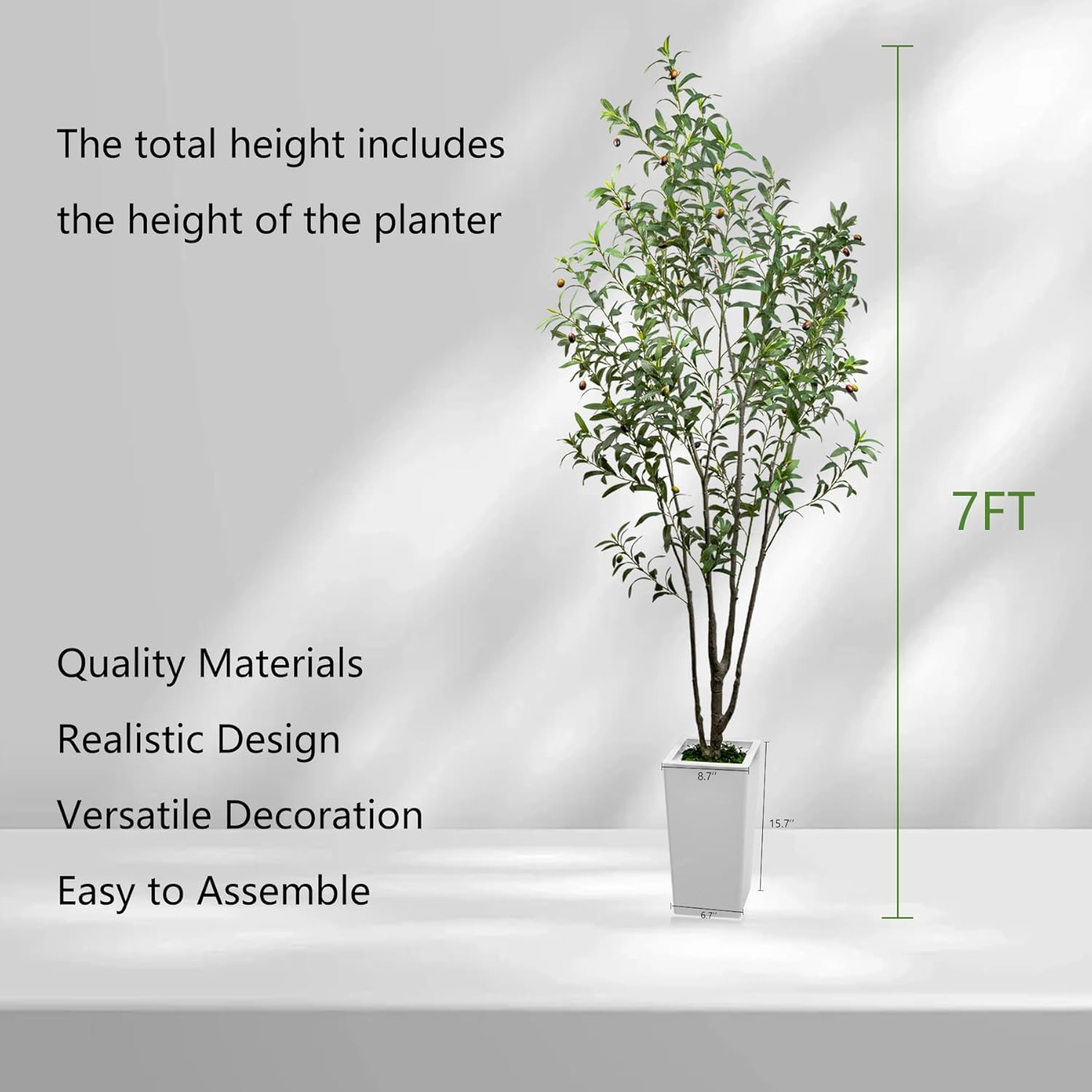 7FT Artificial Olive Tree with Dried Moss and White Pot