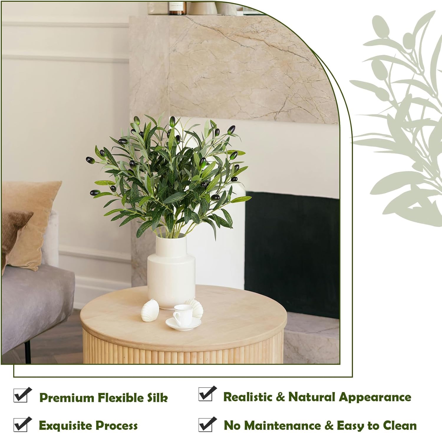 XONOR Artificial Olive Branches 6Pcs 16 Inch Set
